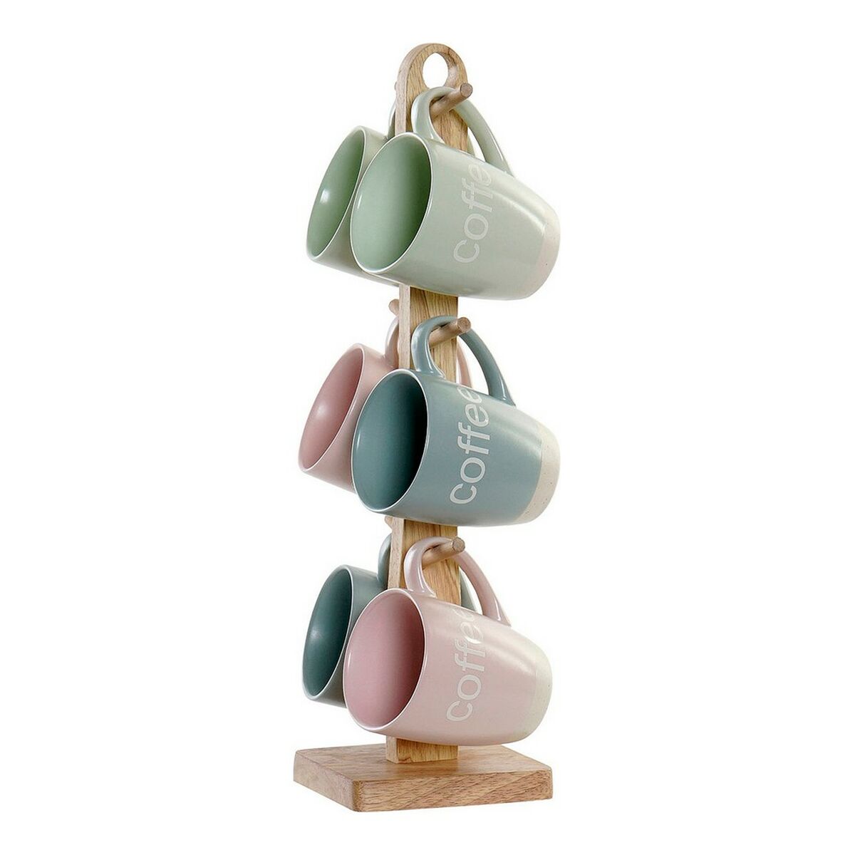 Tazza Mug Dkd Home Decor Multicolore Azzurro Rosa Legno D'albero Della Gomma Verde Gres 160 Ml (3 Unità) (7 Pcs)