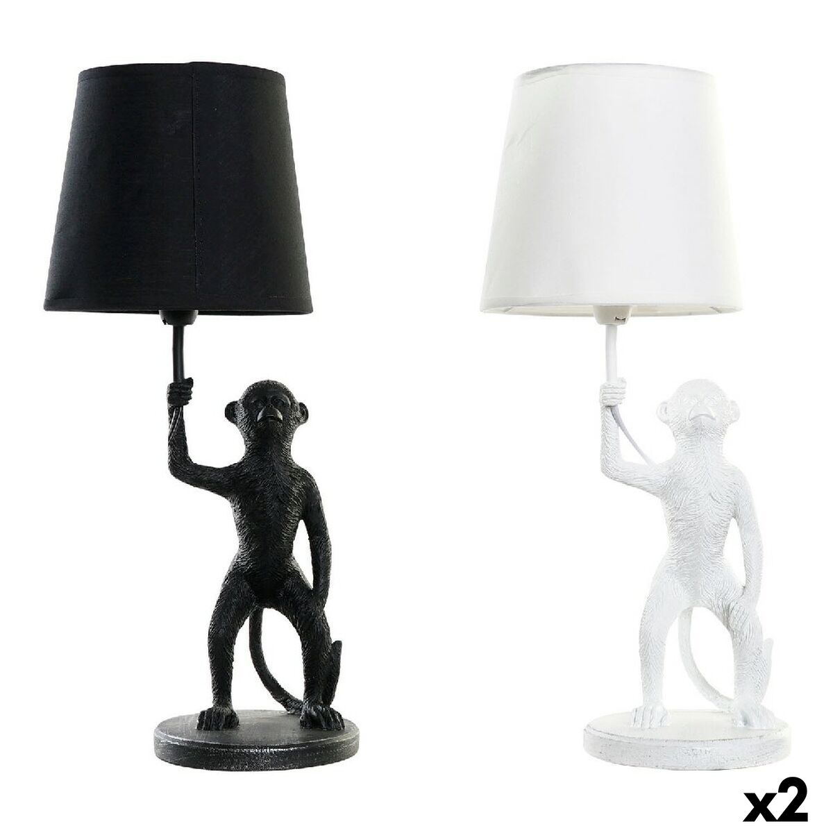 Lampada Da Tavolo Dkd Home Decor Bianco Nero Poliestere Metallo Resina 25w 220 V Scimmia (2 Pcs) (20 X 20 X 45 Cm)