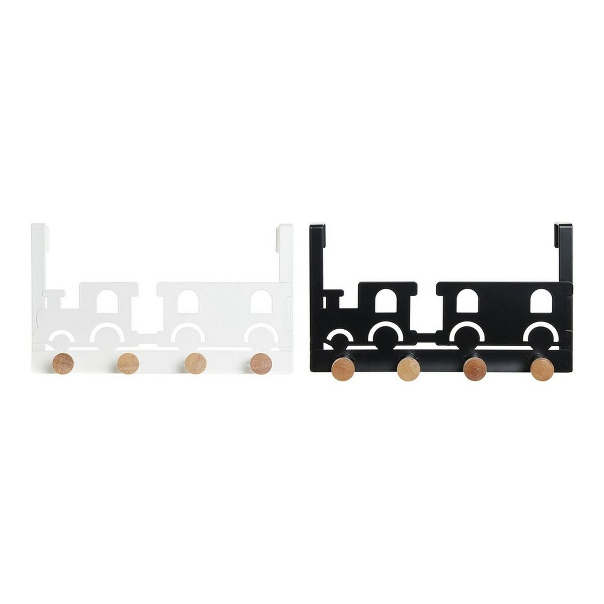 Appendiabiti Per Porte Dkd Home Decor 8424001835546 Treno Bianco Nero Metallo Legno Mdf 28,5 X 8,5 X 16,5 Cm (2 Unità)