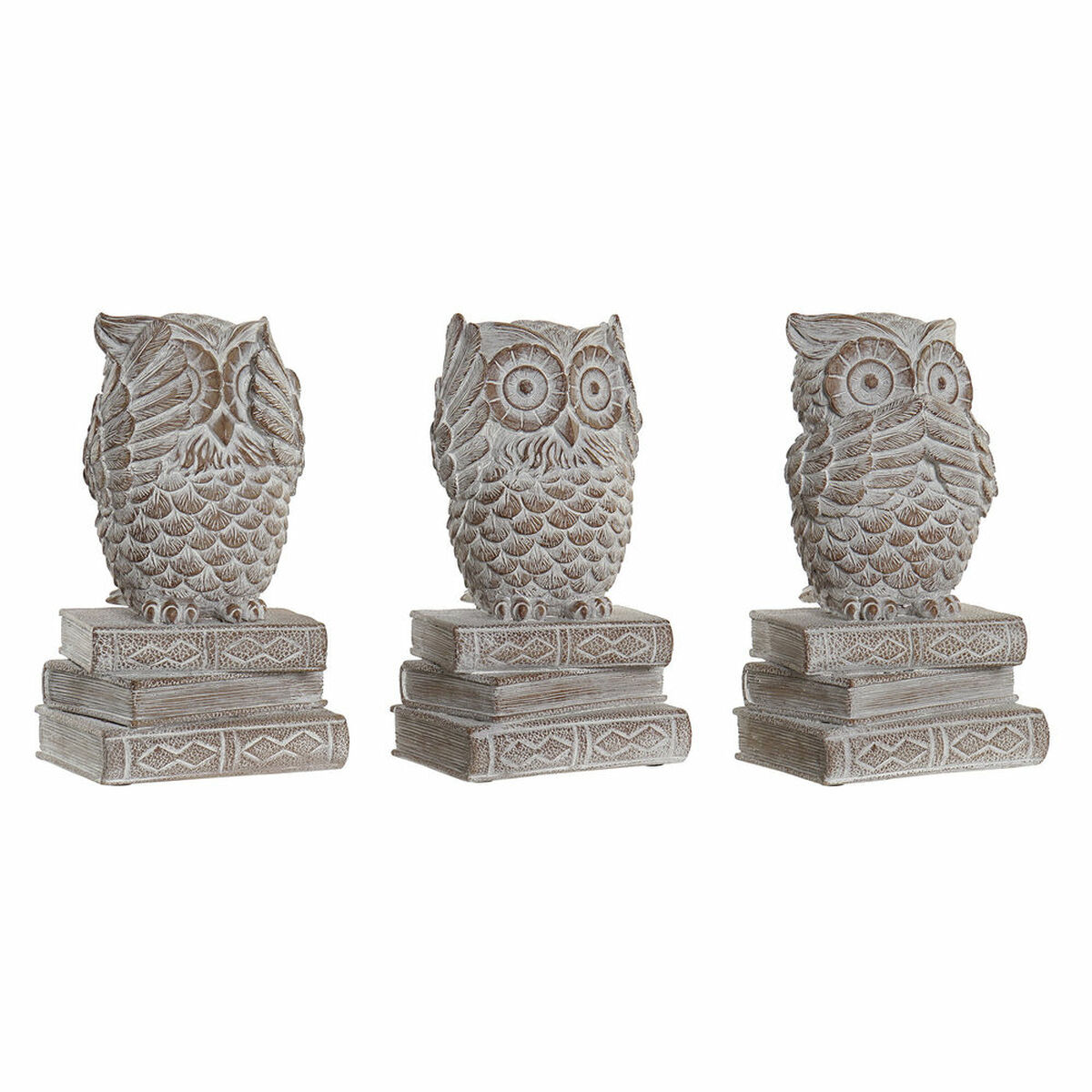 Statua Decorativa Dkd Home Decor Bianco Gufo Decapaggio 11 X 11 X 20 Cm (3 Unità)
