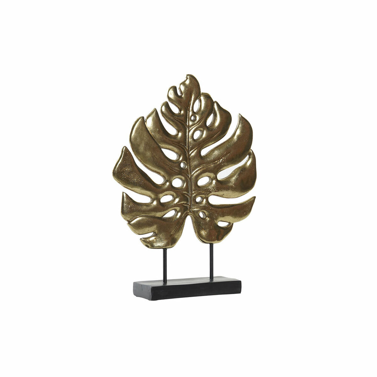 Statua Decorativa Dkd Home Decor Nero Dorato Tropicale Foglia Della Pianta 25,5 X 6 X 34 cm