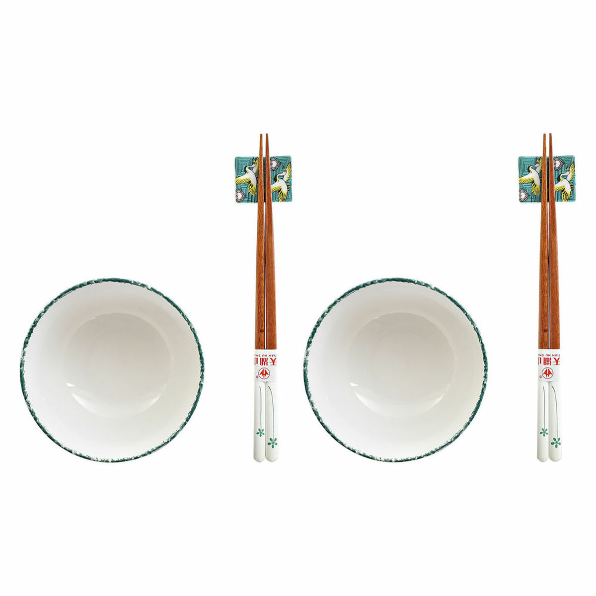 Set Per Sushi Dkd Home Decor 25 X 25 X 6,5 Cm Porcellana Legno Bianco Verde Orientale (6 Pezzi) (25 X 25 X 6,5 Cm) (6 Pcs)