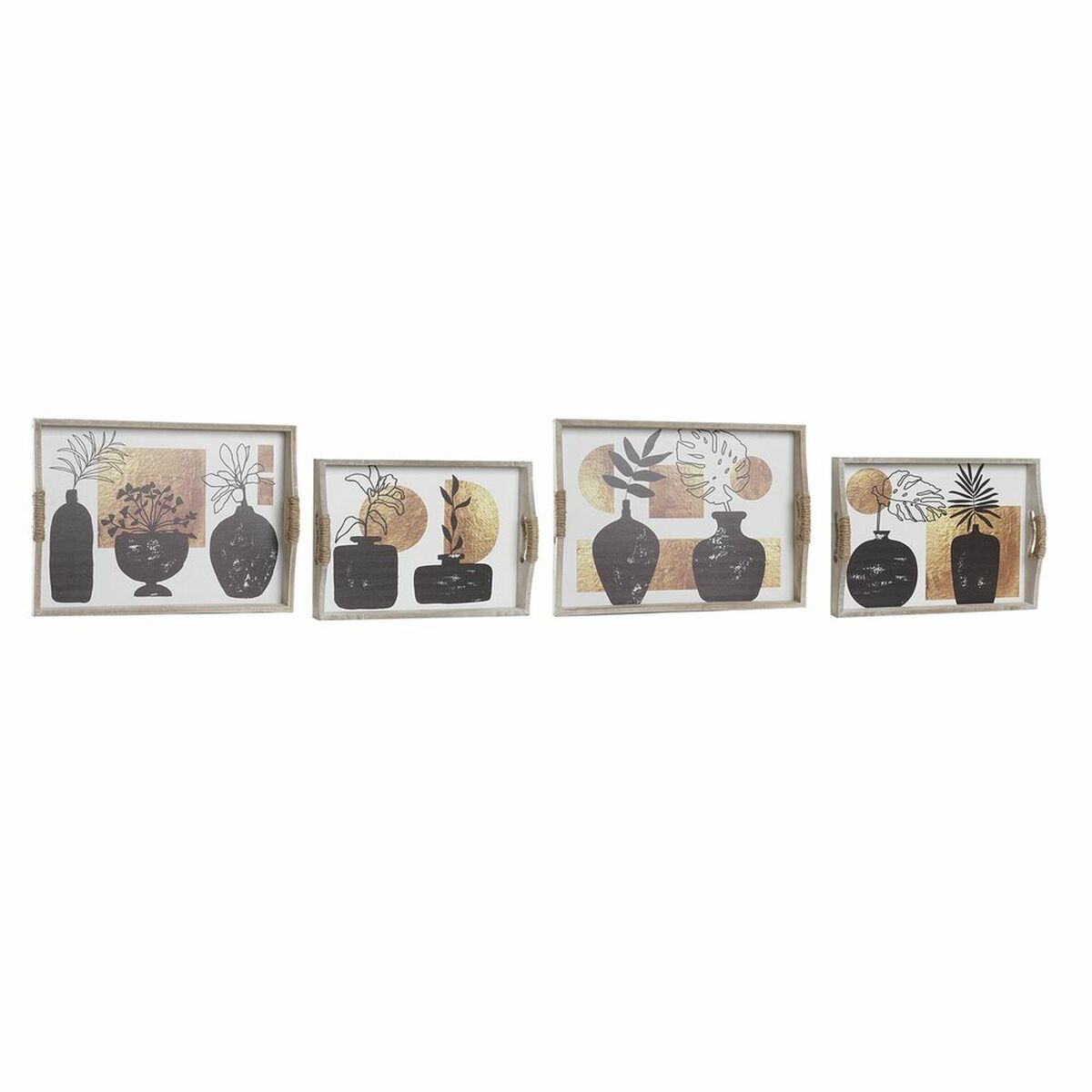 Set Di Vassoi Dkd Home Decor Bianco Nero Dorato Legno Mdf 40 X 30 X 6 Cm (2 Unità)
