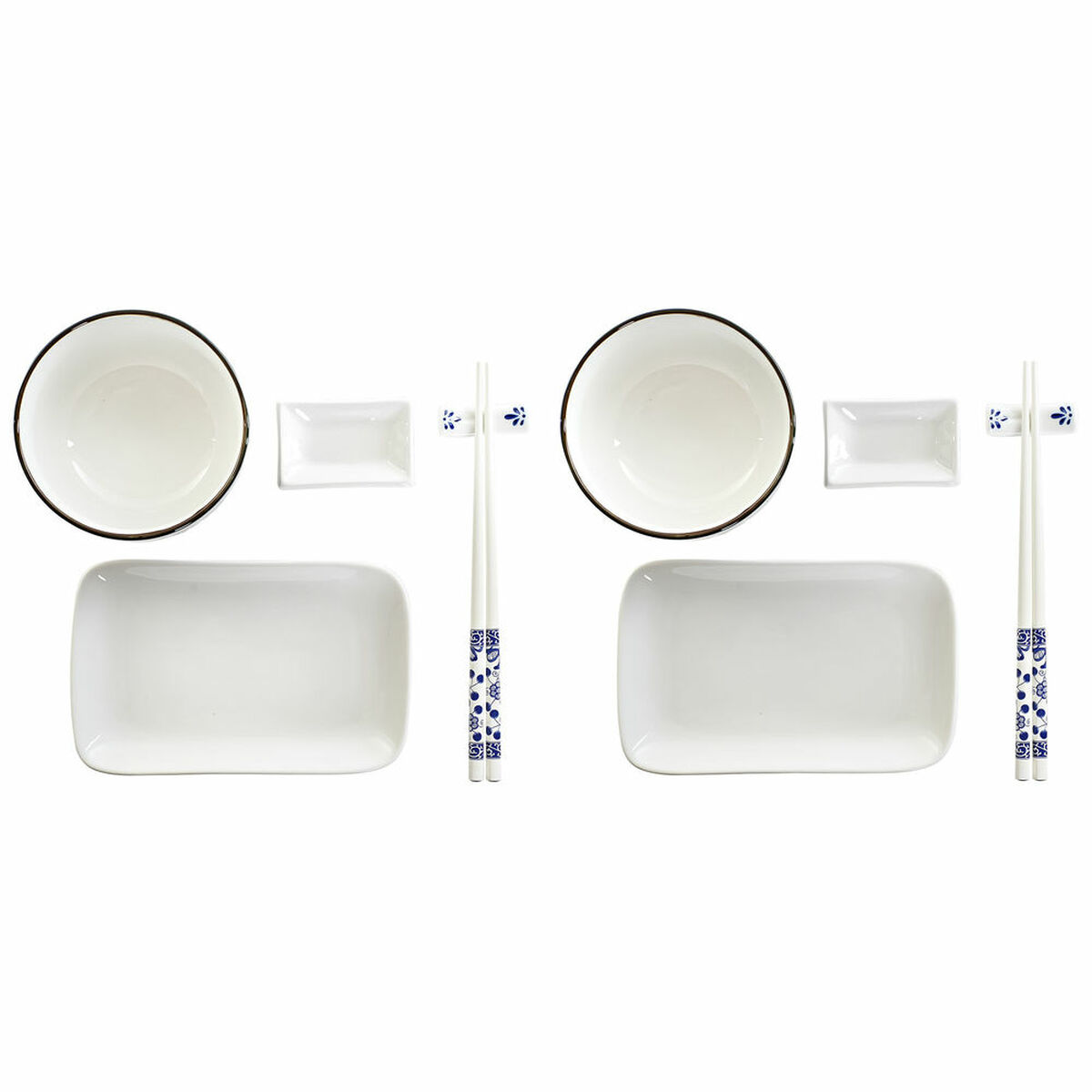 Set Per Sushi Dkd Home Decor 33,5 X 34,5 X 9 Cm Porcellana Bianco Blu Marino Orientale (33,5 X 34,5 X 9 Cm)