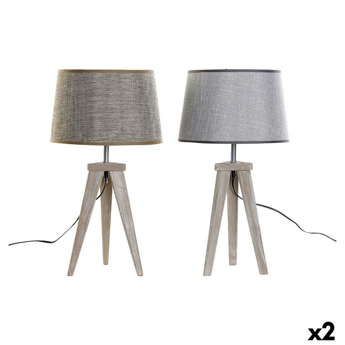 Lampada Da Tavolo Dkd Home Decor Foglio Naturale Grigio Marrone Lino 250 V 60 W Pino Foglia Della Pianta (30 X 30 X 57.5 Cm) (30