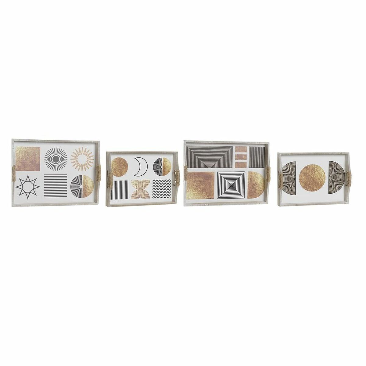 Set Di Vassoi Dkd Home Decor Bianco Nero Dorato Legno Mdf 40 X 30 X 6 Cm (2 Unità)