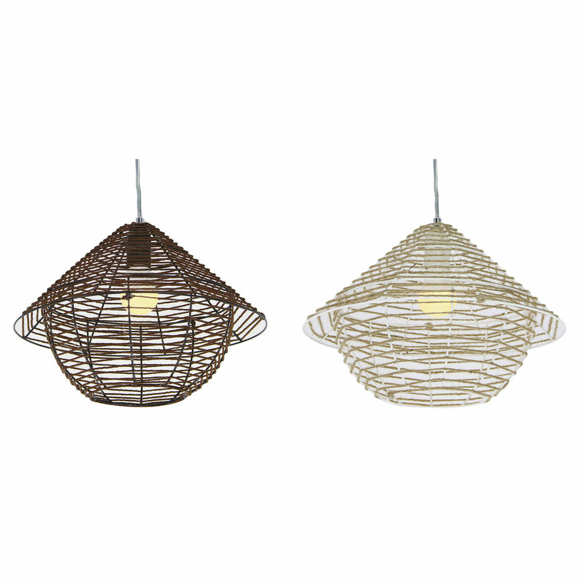 Lampadario Dkd Home Decor Bianco Marrone Nero Naturale Metallo Corda Plastica 50 W 220 V Città 38 X 38 X 27 Cm (2 Unità)