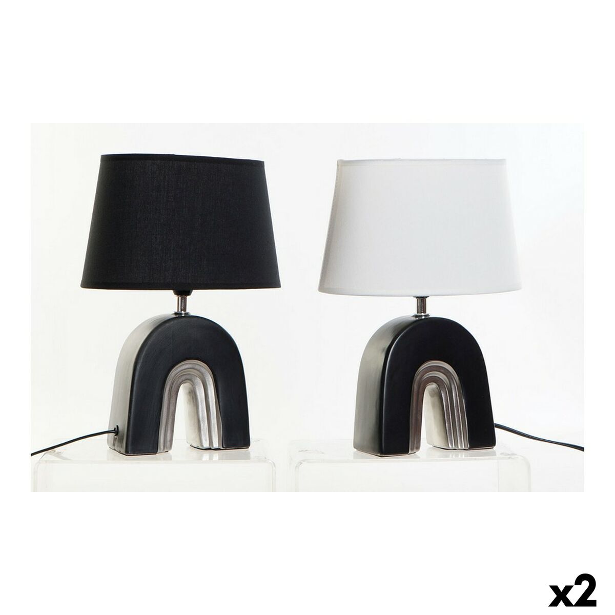 Lampada Da Tavolo Dkd Home Decor Ceramica Nero Poliestere (20 X 20 X 31 Cm) (2 Pcs)
