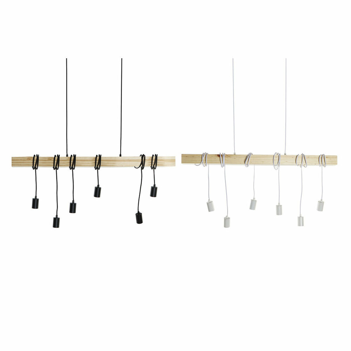 Lampadario Dkd Home Decor Nero Metallo Legno Bianco 220 V 50 W (100 X 7 X 160 Cm) (2 Pcs)
