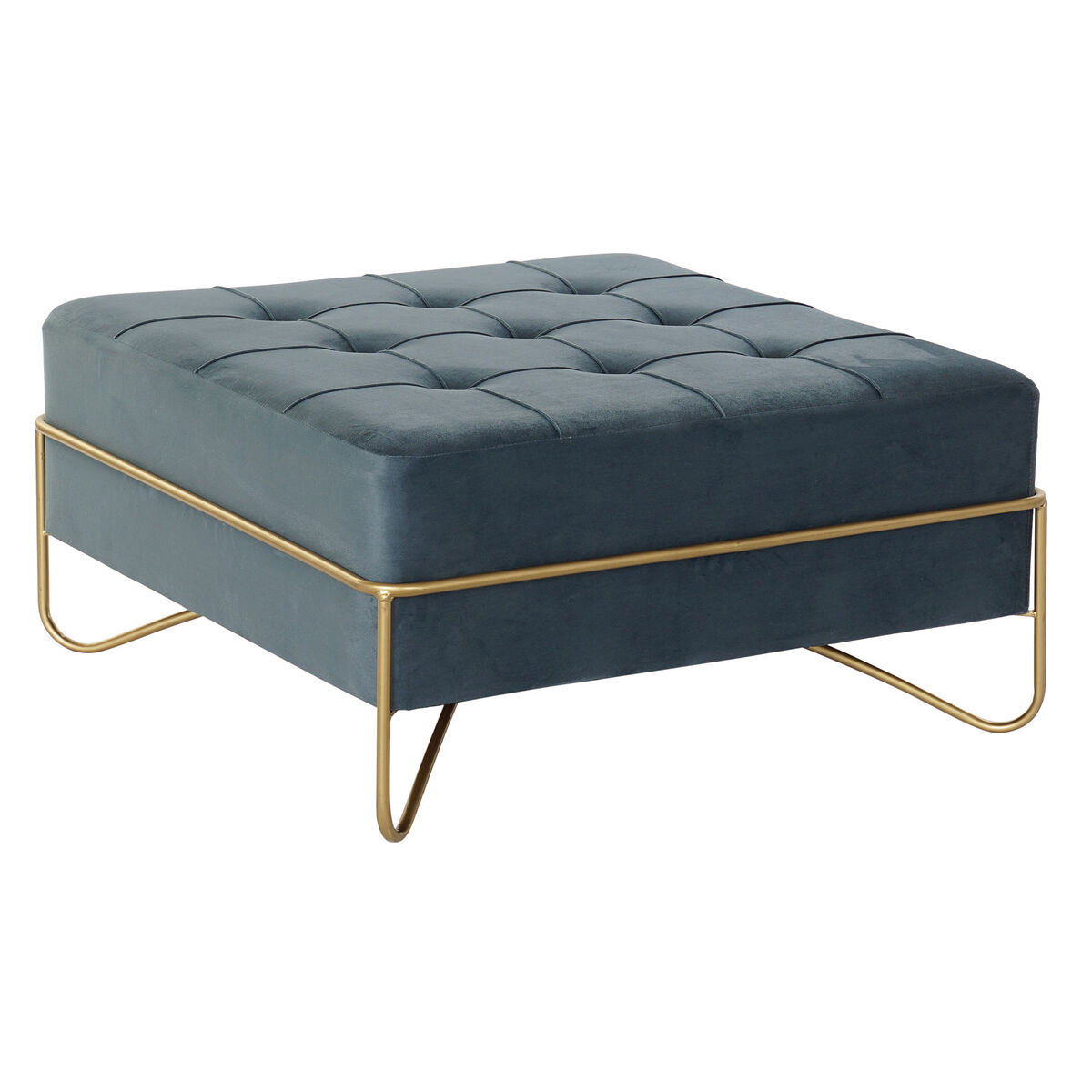 Panca Dkd Home Decor   Schiuma Azzurro Dorato Metallo Poliestere Velluto Legno Mdf (80 X 80 X 42 Cm)