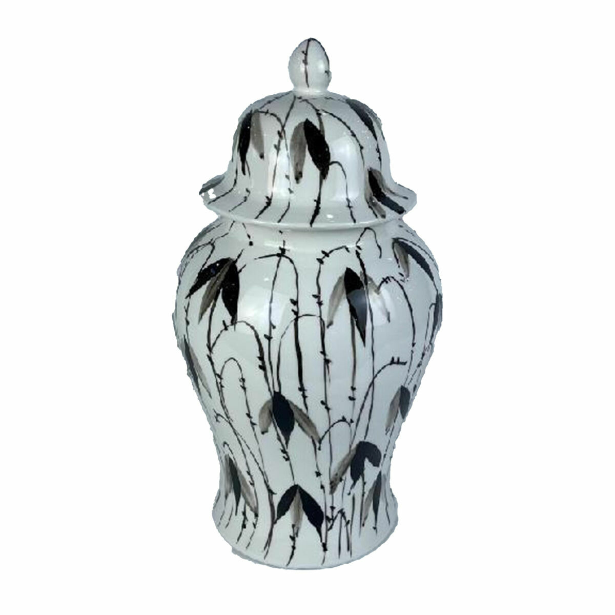 Vaso Dkd Home Decor Porcellana Nero Bianco Orientale Foglia Della Pianta (22 X 22 X 42 Cm)