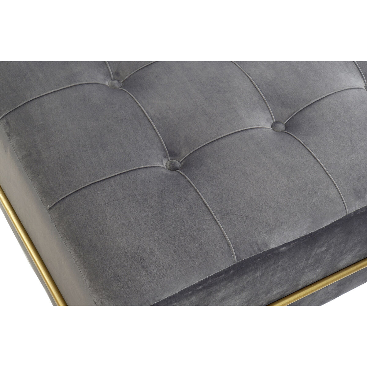Panca Dkd Home Decor Schiuma Grigio Dorato Metallo Poliestere Velluto Legno Mdf (80 X 80 X 47 Cm) - Image 3