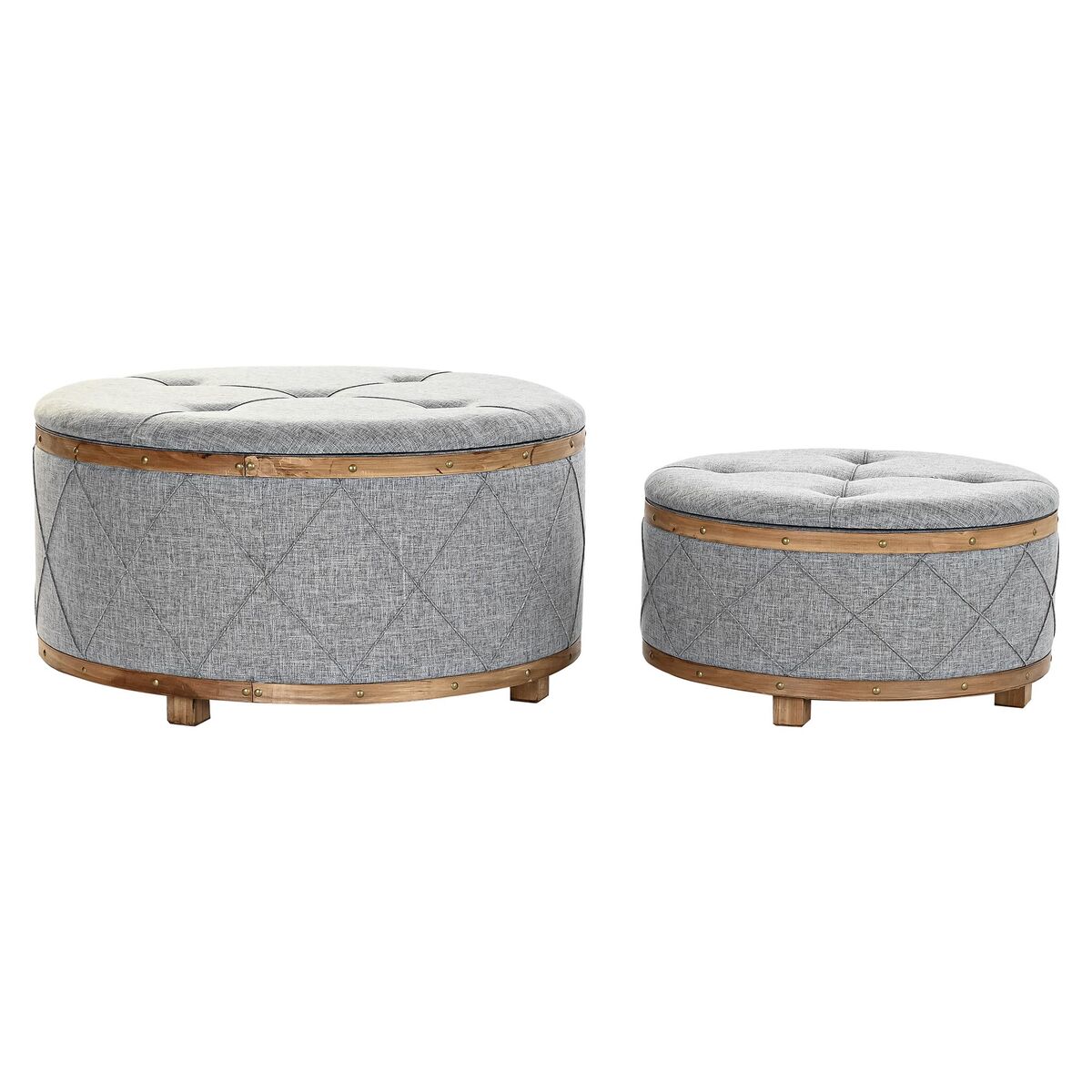 Panca Dkd Home Decor   Naturale Legno Poliestere Grigio Chiaro (80 X 80 X 43 Cm)