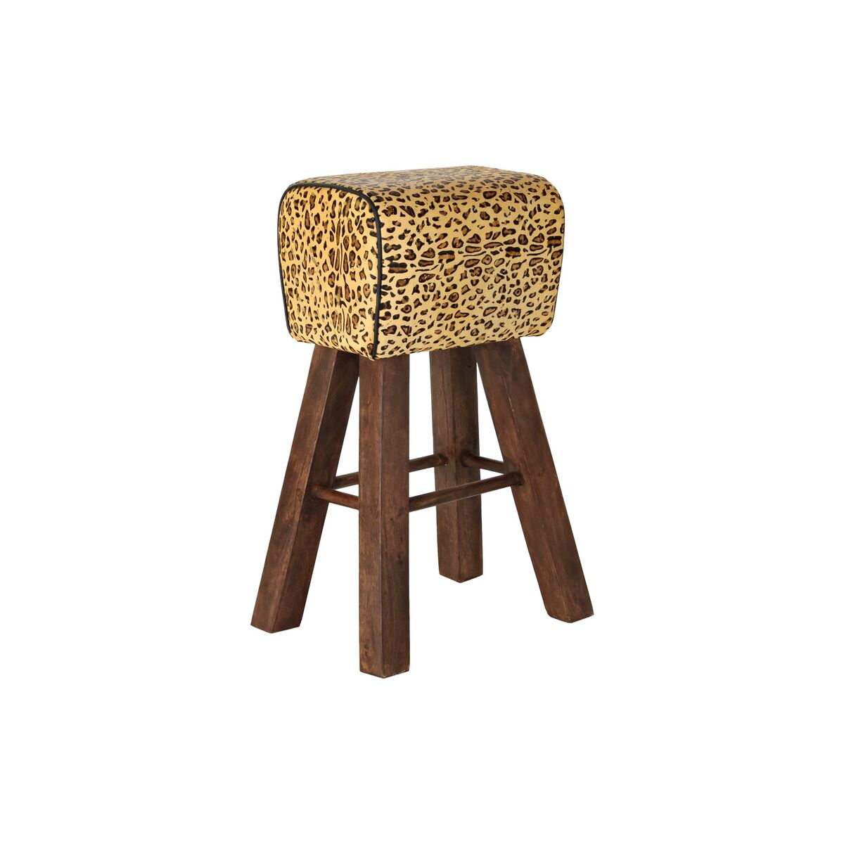 Sgabello Dkd Home Decor Nero Legno Marrone Pelle (43 X 35 X 75 Cm)