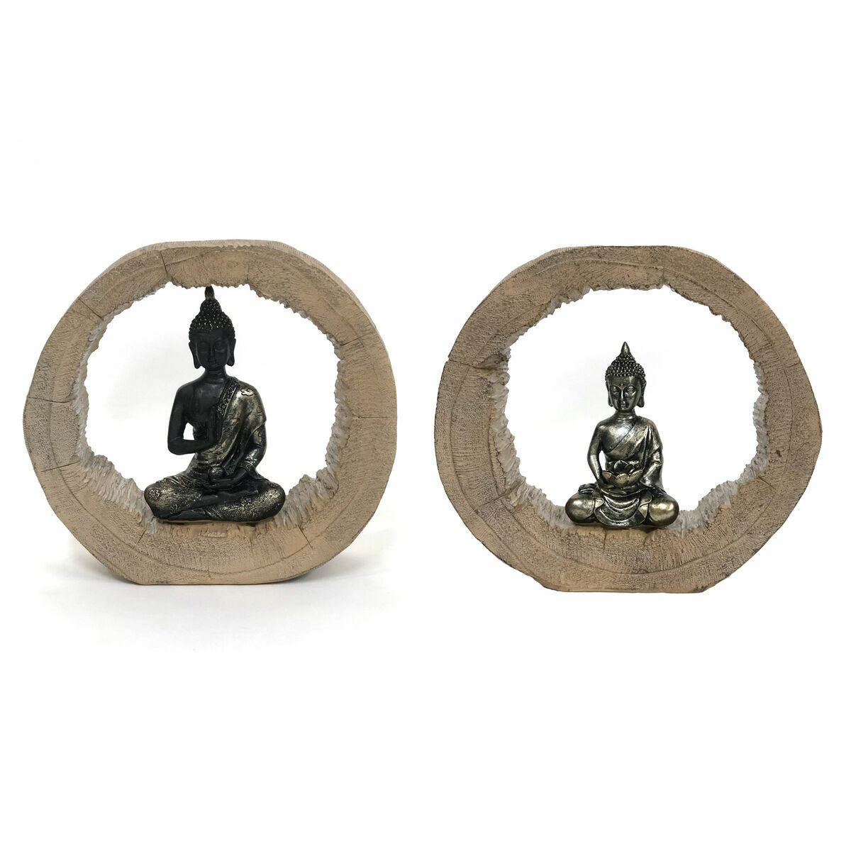 Statua Decorativa Dkd Home Decor Nero Naturale Buddha 20,5 X 6 X 18,5 Cm (2 Unità)
