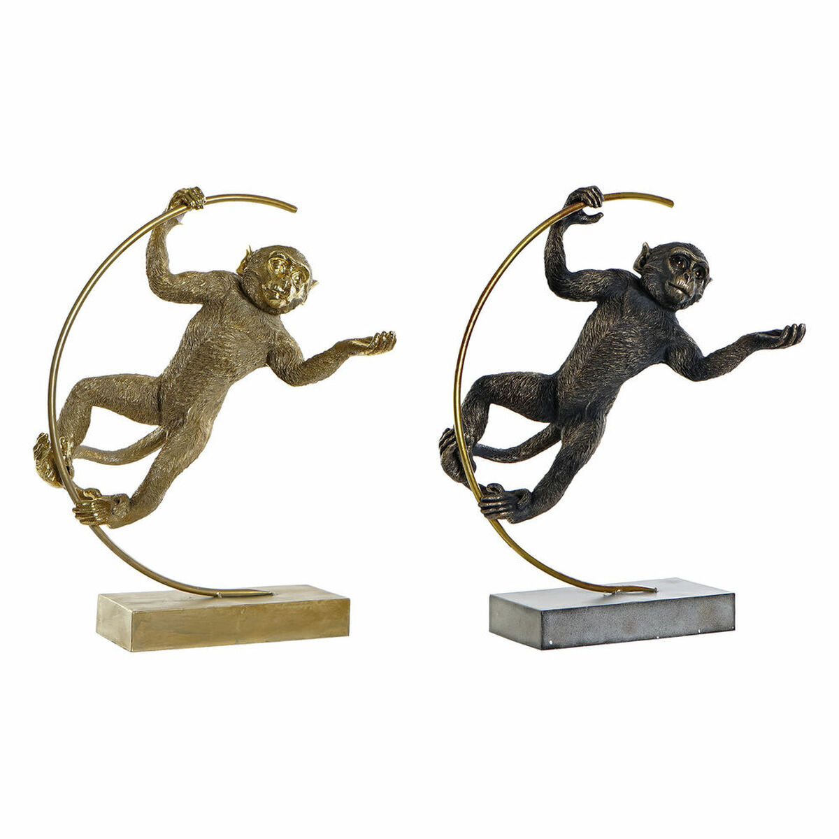 Statua Decorativa Dkd Home Decor 33 X 25 X 48 Cm Nero Dorato Scimmia Moderno (2 Unità)