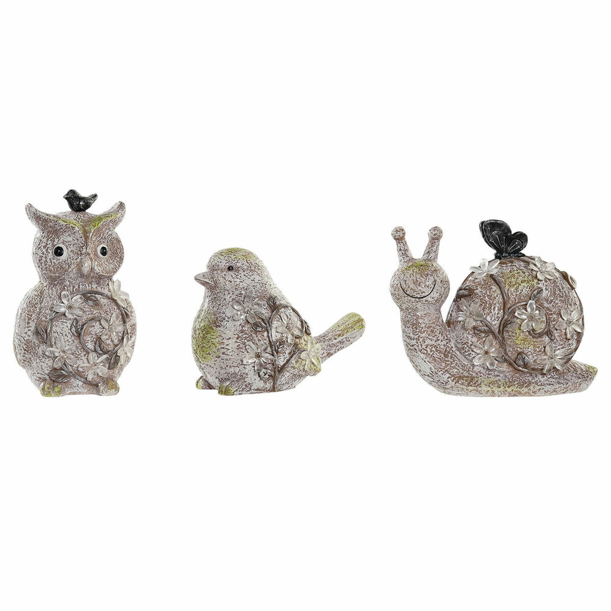 Statua Decorativa Dkd Home Decor Verde Rosa Naturale Animali Shabby Chic 20,5 X 10 X 17 Cm (3 Pezzi)