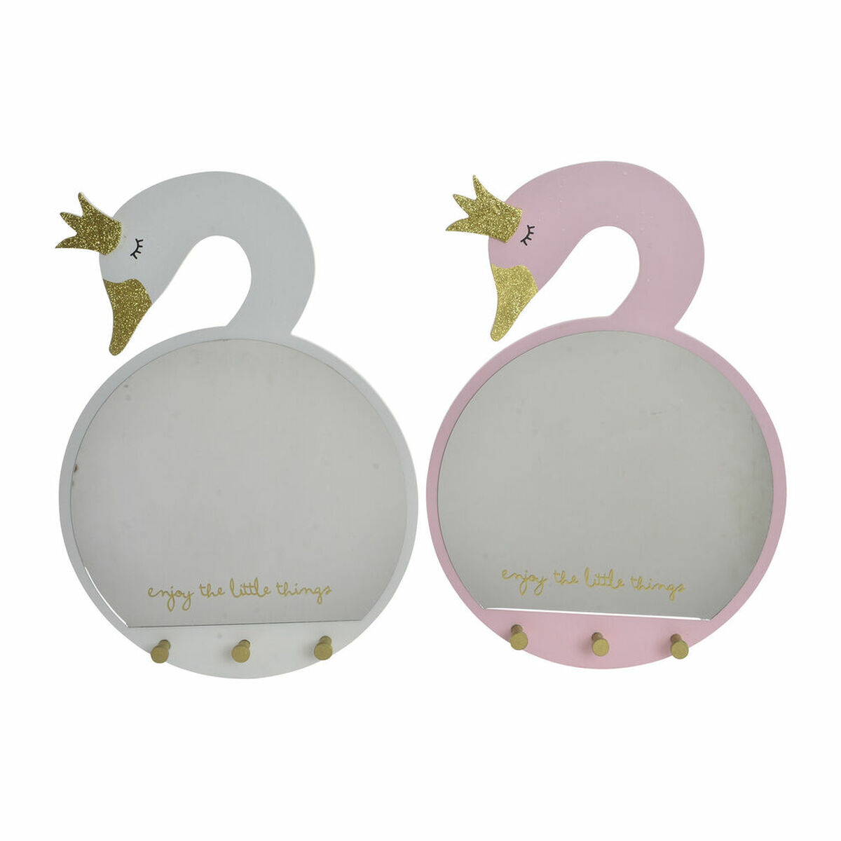 Specchio Da Parete Dkd Home Decor Bianco Rosa Chiaro Per Bambini 43 X 4 X 30 Cm (2 Unità) (2 Pezzi)