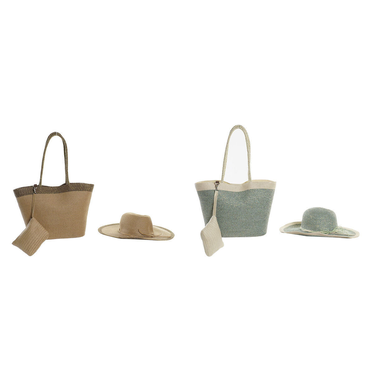 Borsa Da Mare Dkd Home Decor Marrone Verde Beige Menta Fibra 43 X 10 X 28 Cm (2 Unità)