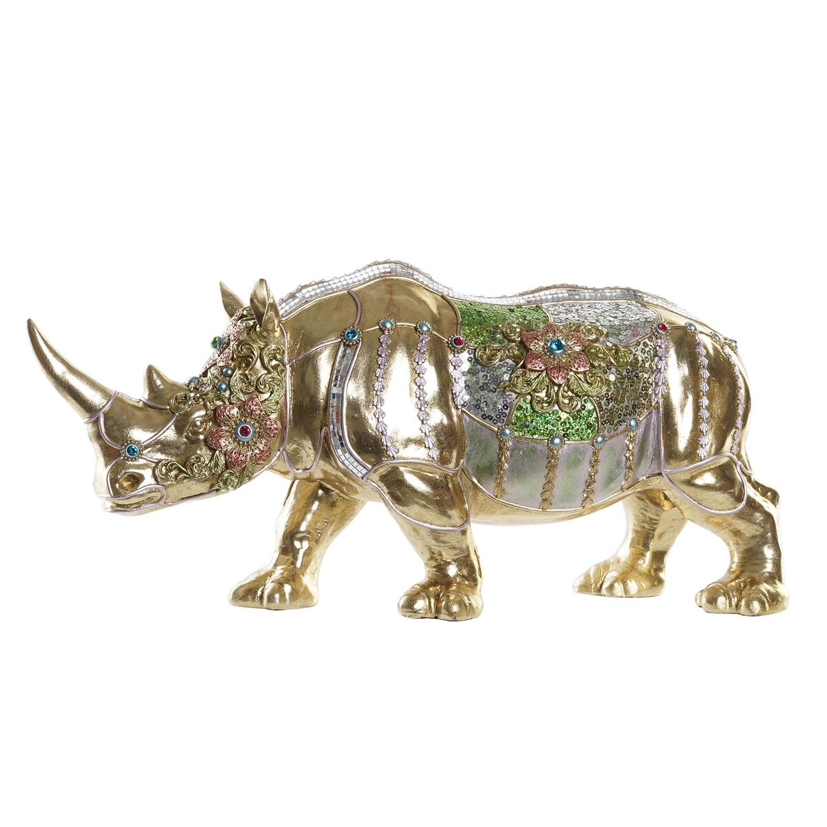 Statua Decorativa Dkd Home Decor Dorato Resina Multicolore Rinoceronte (55 X 17,5 X 25 Cm)