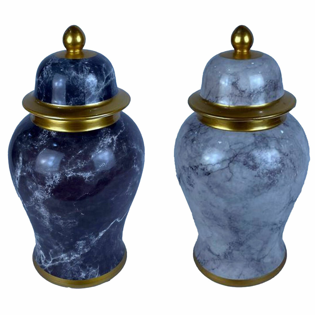 Vaso Dkd Home Decor 22 X 22 X 42 Cm 22 X 22 X 44 Cm Porcellana Azzurro Dorato Marmo Moderno (2 Unità)