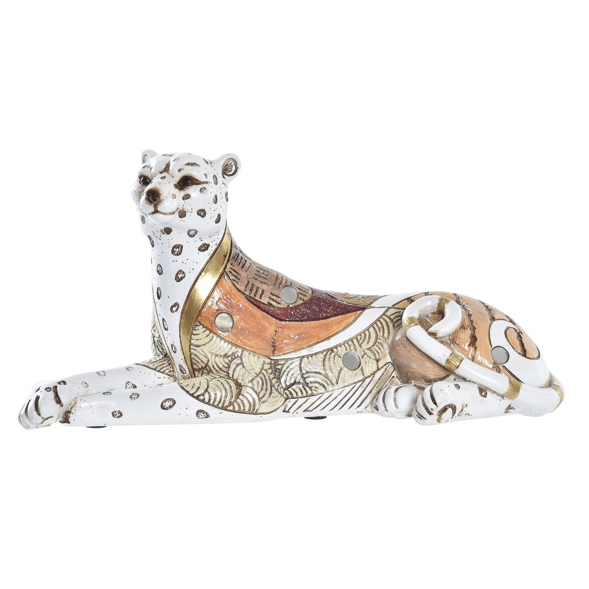 Statua Decorativa Dkd Home Decor Bianco Arancio Leopardo Coloniale 24 X 10 X 12 cm