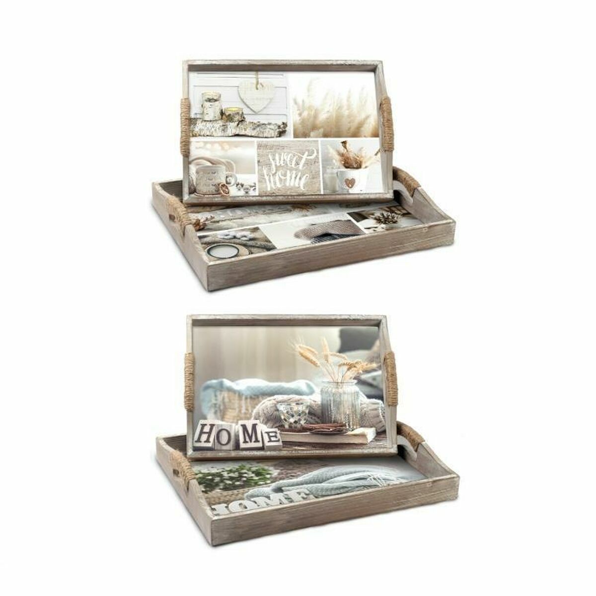 Set Di Vassoi Dkd Home Decor Beige 40 X 30 X 6 Cm Legno Mdf (2 Unità)