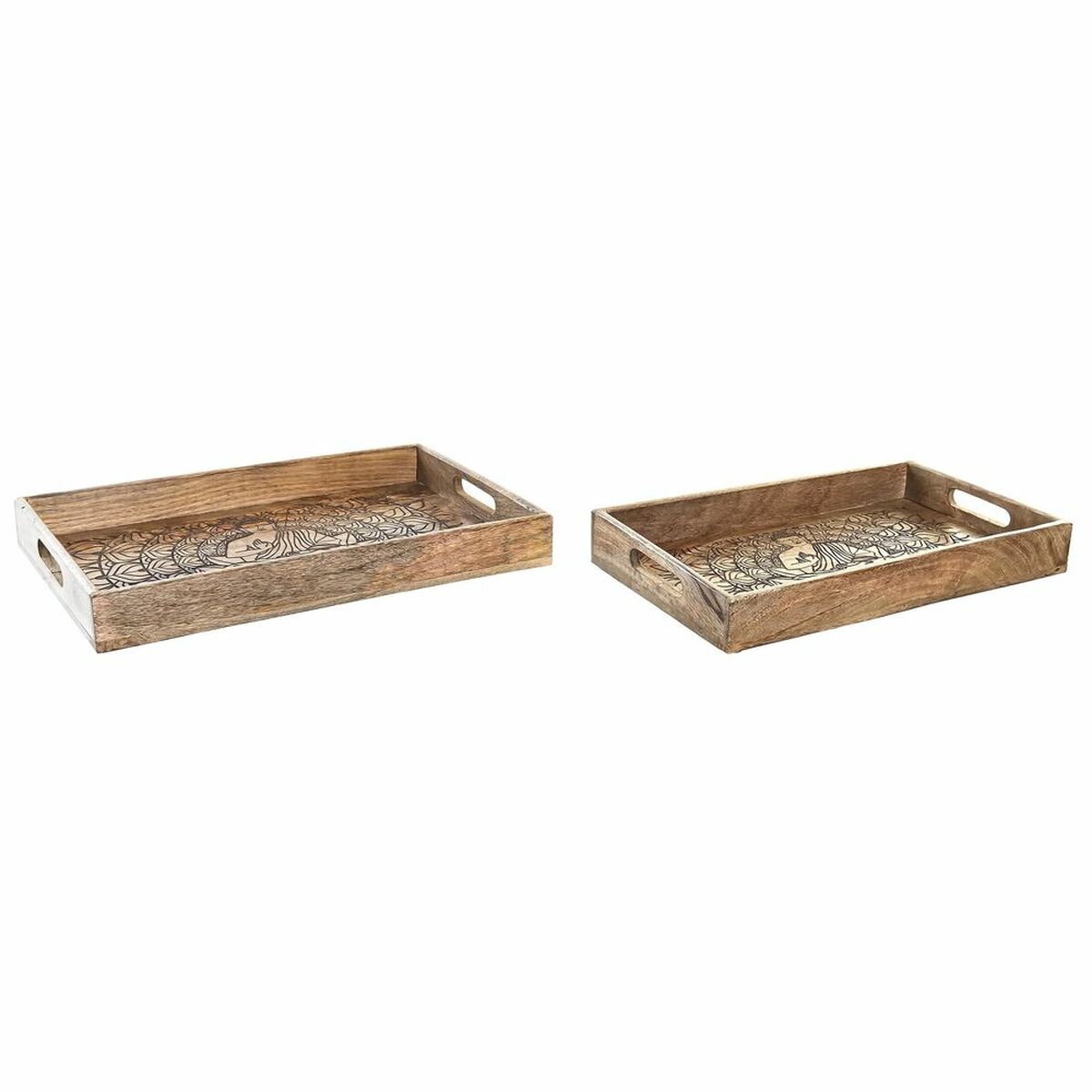 Set Di Vassoi Dkd Home Decor 2 Unità Marrone Marrone Scuro Legno Di Mango (2 Unità)