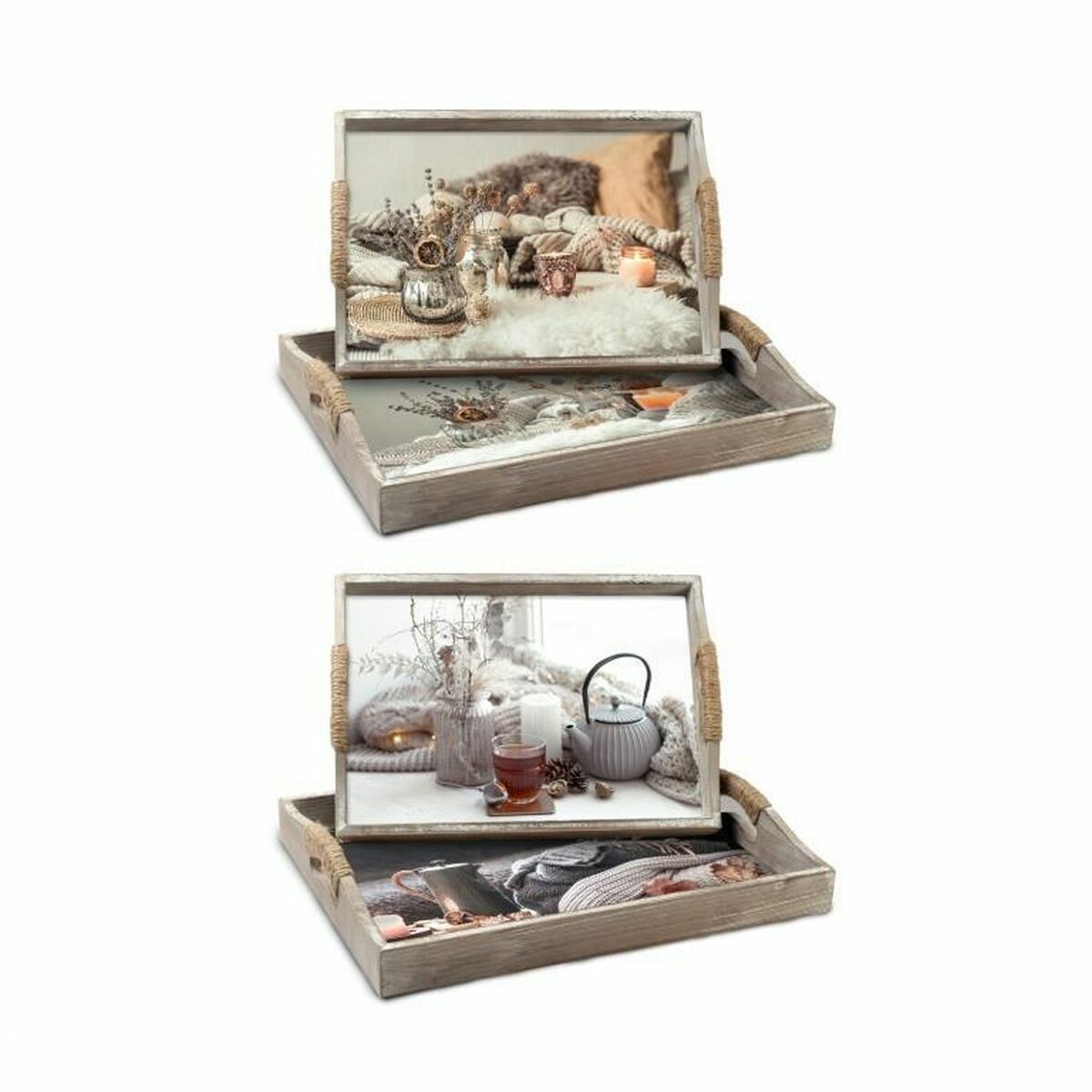 Set Di Vassoi Dkd Home Decor Multicolore 40 X 30 X 6 Cm Legno Mdf (2 Unità)