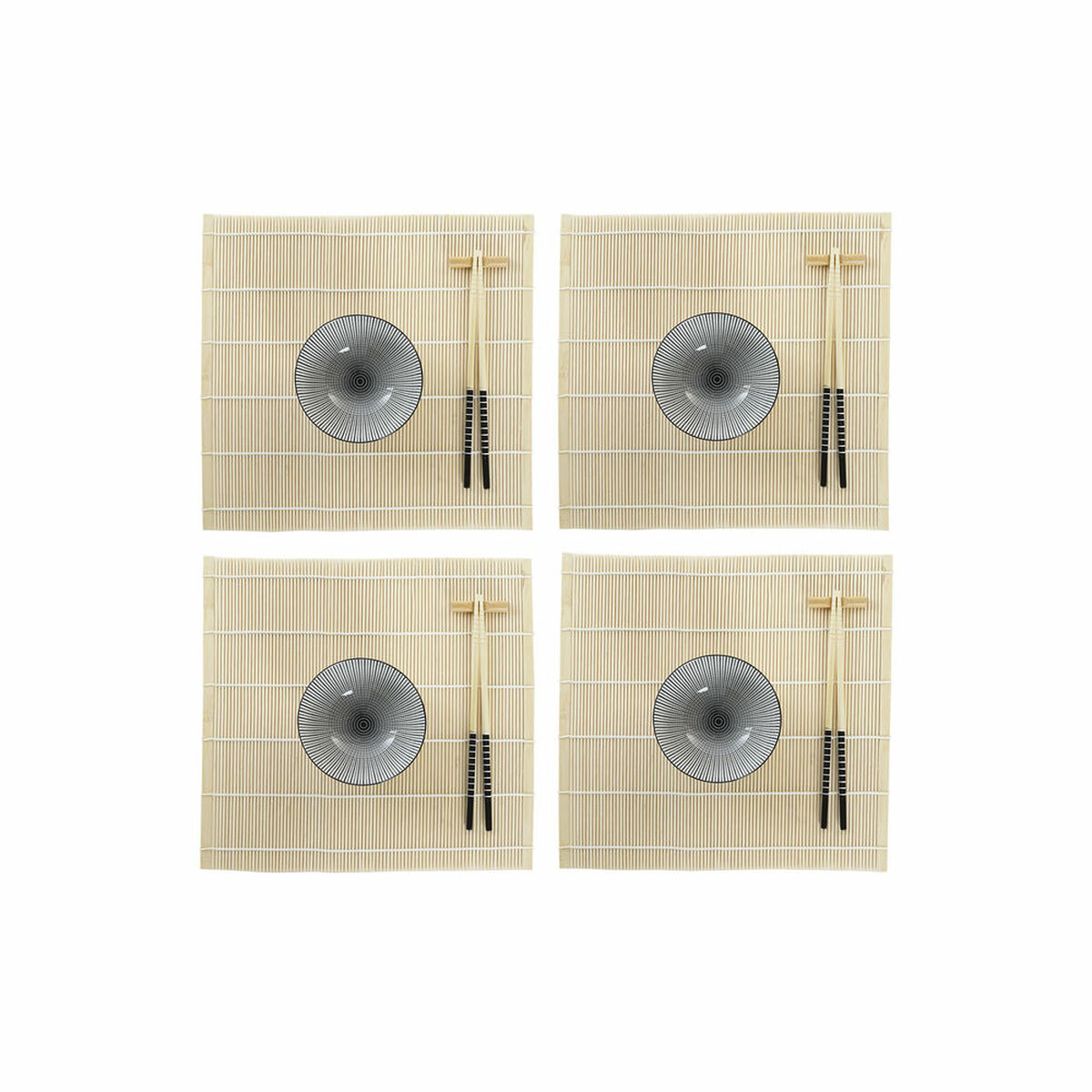 Set Per Sushi Dkd Home Decor 14,5 X 14,5 X 31 Cm Nero Gres Orientale (16 Pezzi)