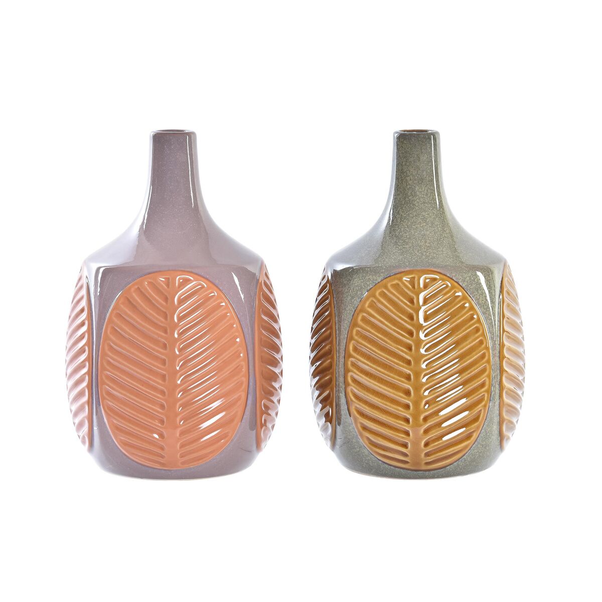Vaso Dkd Home Decor Marrone Rosa Gres Foglia Della Pianta 17 X 17 X 26 Cm (2 Unità)