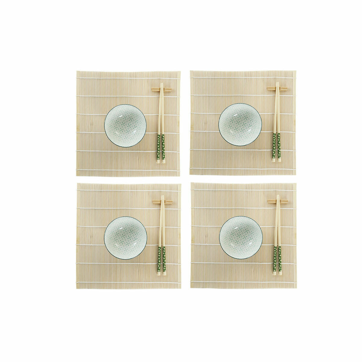 Set Per Sushi Dkd Home Decor 14,5 X 14,5 X 31 Cm Verde Gres Orientale (16 Pezzi)
