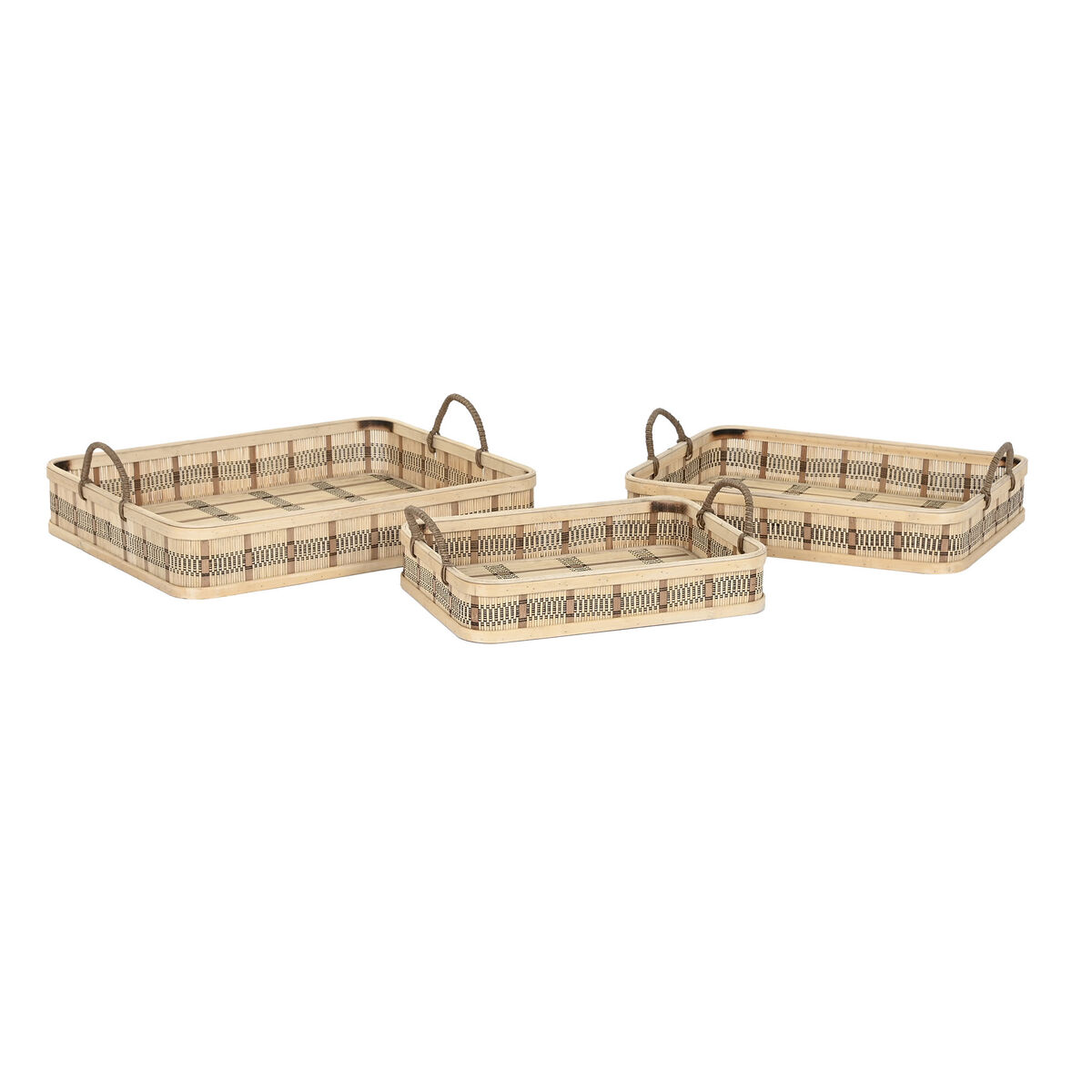 Set Di Vassoi Dkd Home Decor Marrone Chiaro Bambù 54 X 43 X 9 Cm (3 Unità) (2 Unità)