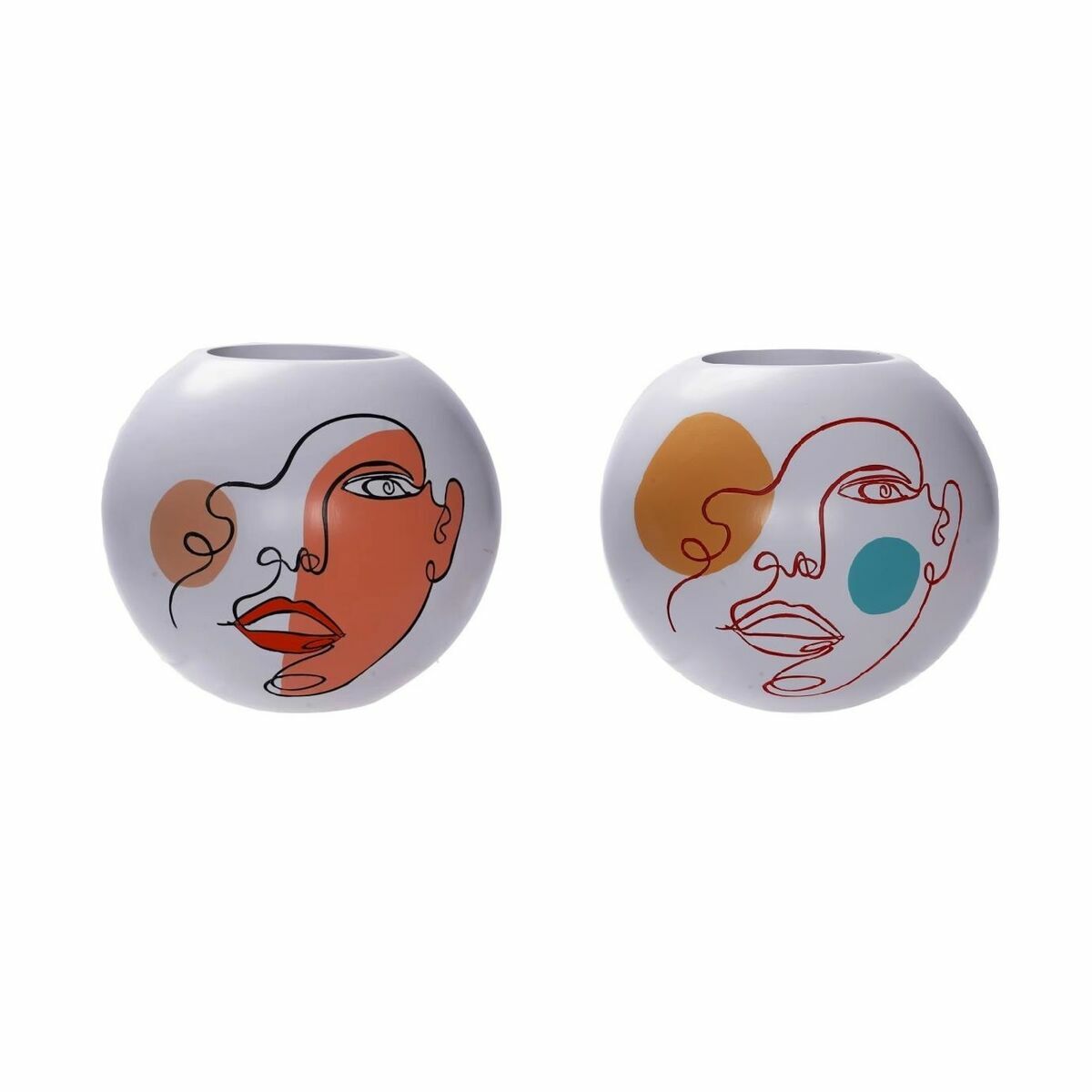 Vaso Dkd Home Decor 25,5 X 25,5 X 22 Cm Viso Bianco Resina Multicolore (2 Unità)