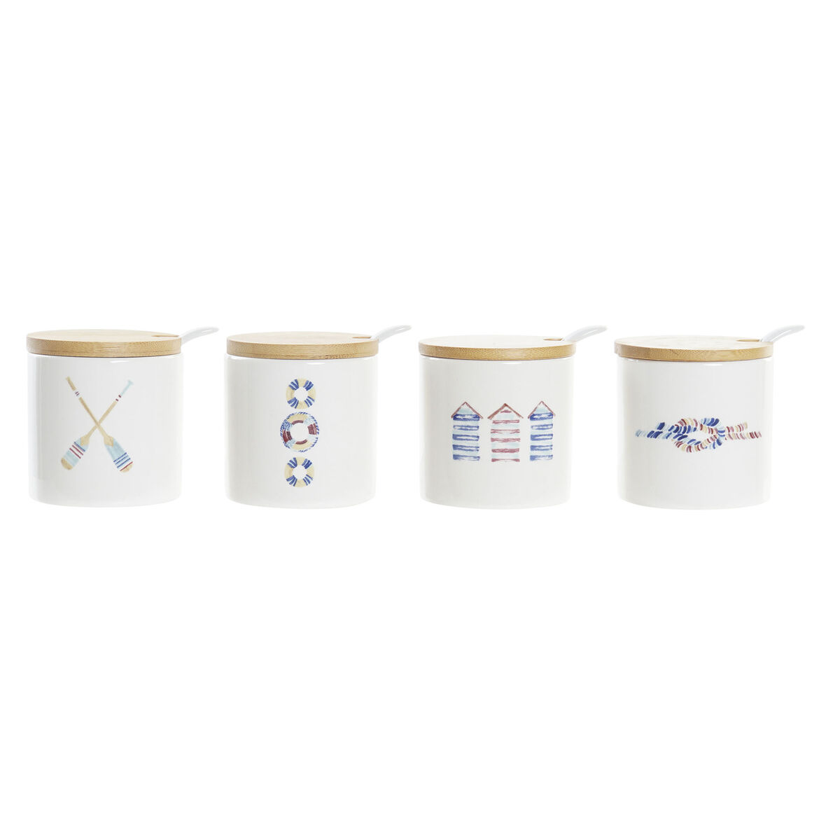 Portazucchero Dkd Home Decor Marinaio Bianco Multicolore Bambù Dolomite 4 Pezzi 7,5 X 7,5 X 7,5 cm