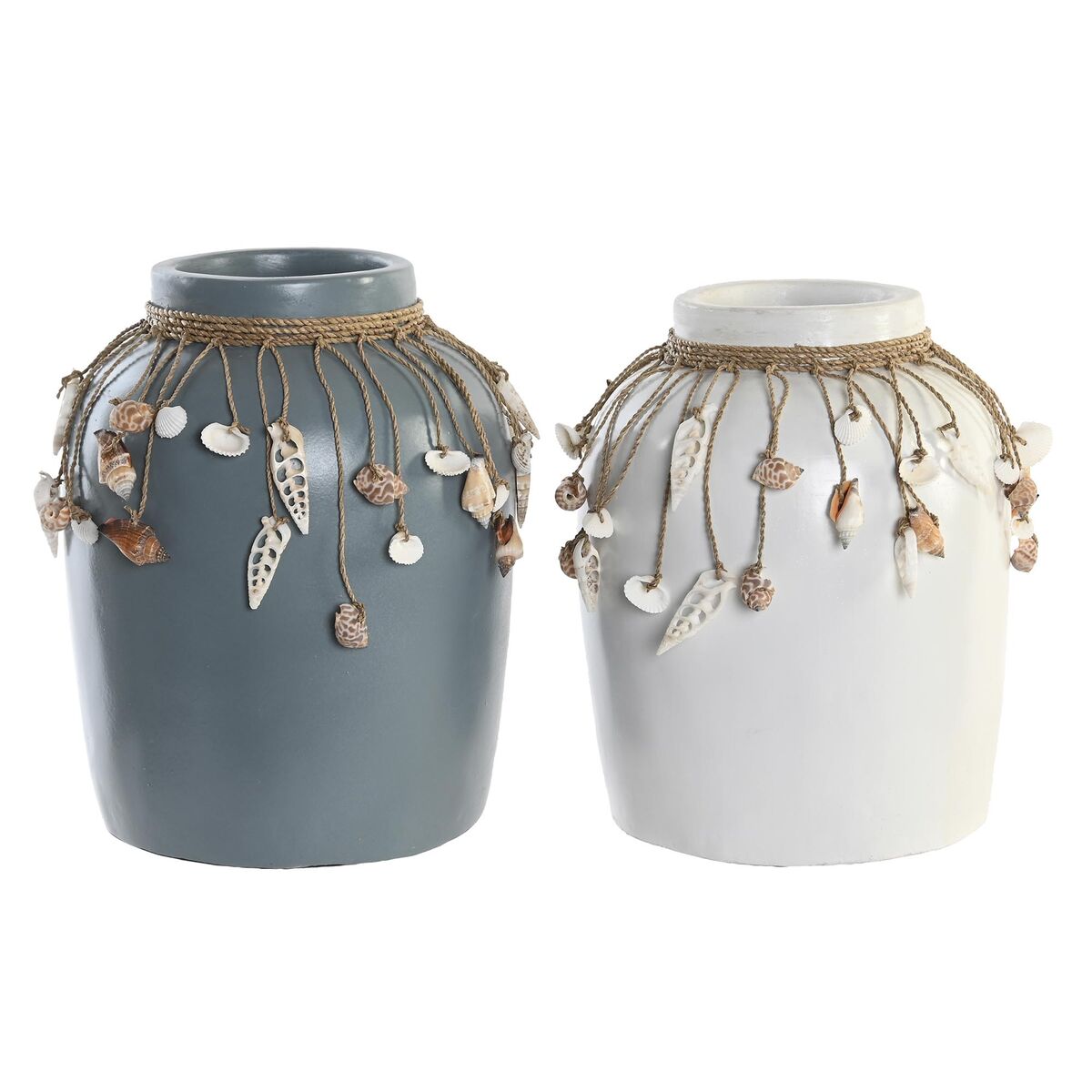 Vaso Dkd Home Decor Azzurro Bianco Bambù Conchiglie 20 X 20 X 26 Cm (2 Unità)