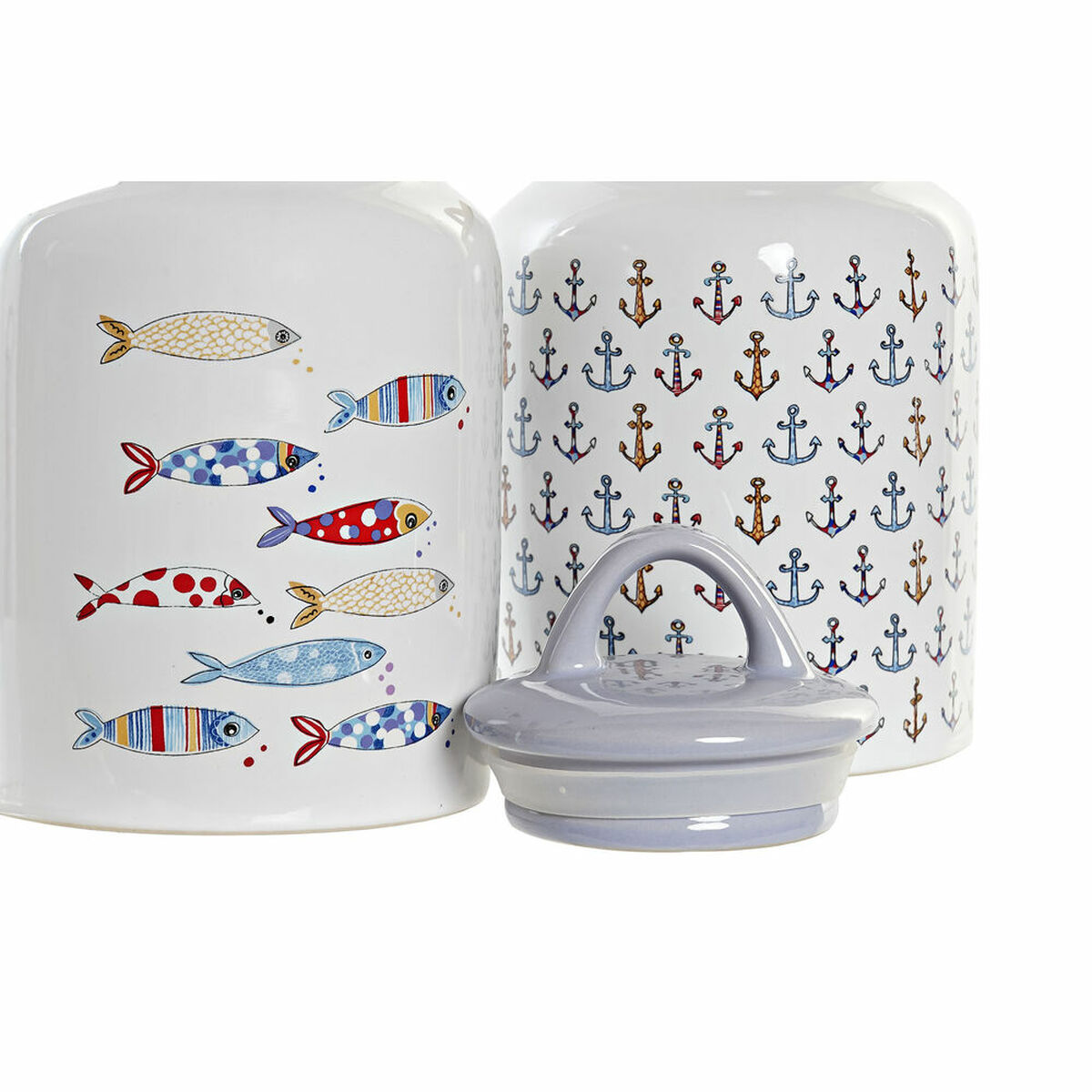 Barattolo Dkd Home Decor Bianco Multicolore Gres Mediterraneo (2 Unità) - Image 3
