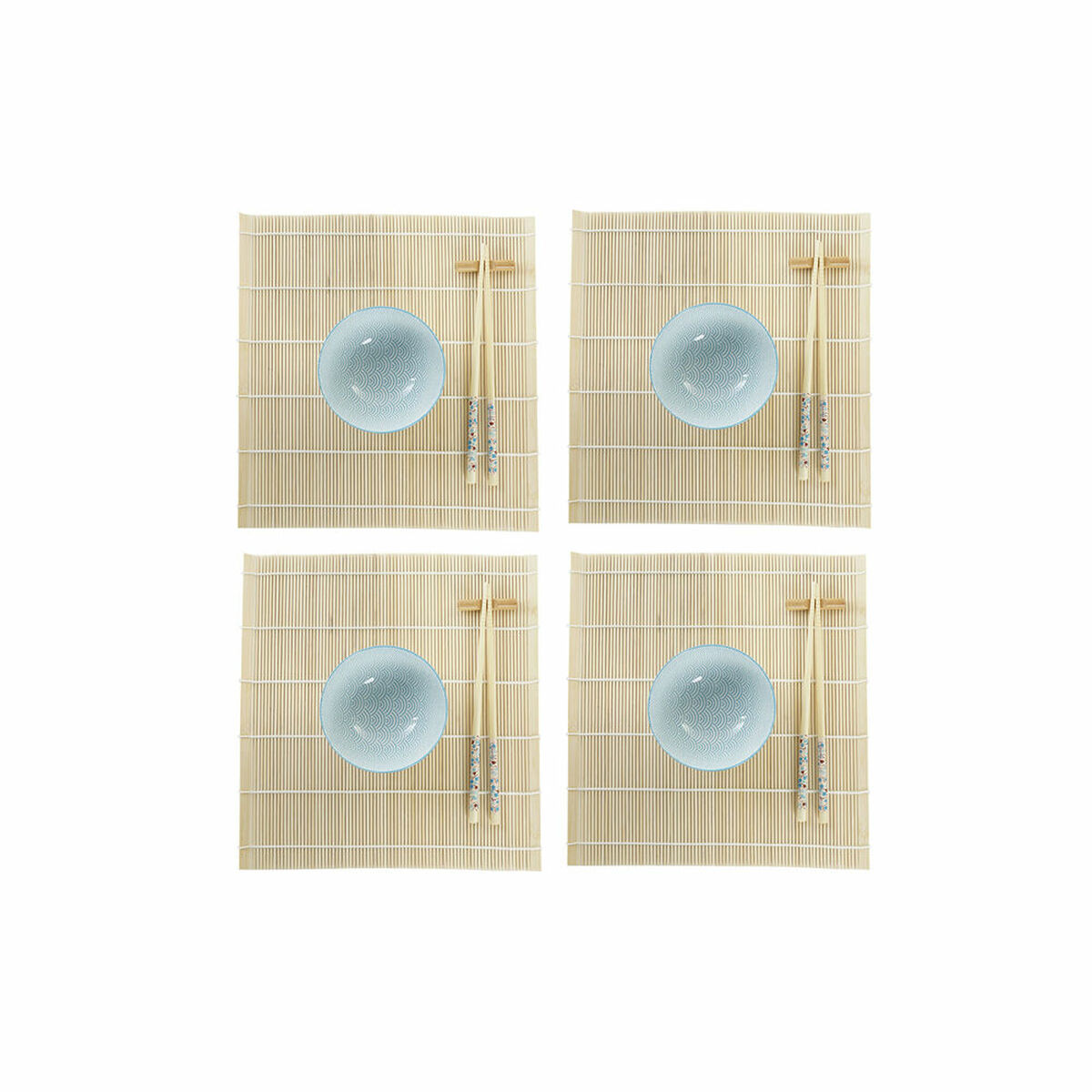 Set Per Sushi Dkd Home Decor 14,5 X 14,5 X 31 Cm Azzurro Bianco Gres Orientale (16 Pezzi)