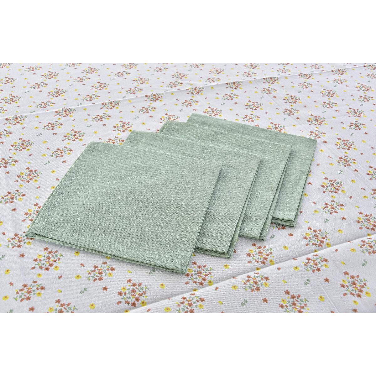Set Biancheria Da Tavola Dkd Home Decor Fiori Verde 150 X 150 X 0,5 cm - Image 4