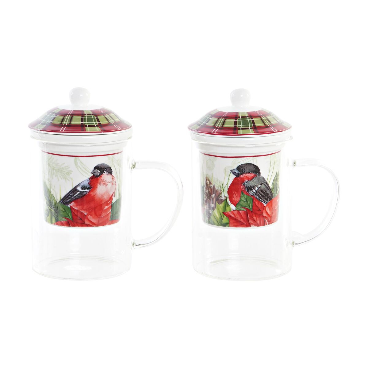 Tazza Per Infusi Dkd Home Decor Uccello Cristallo Porcellana Rosso (300 Ml) (2 Unità)