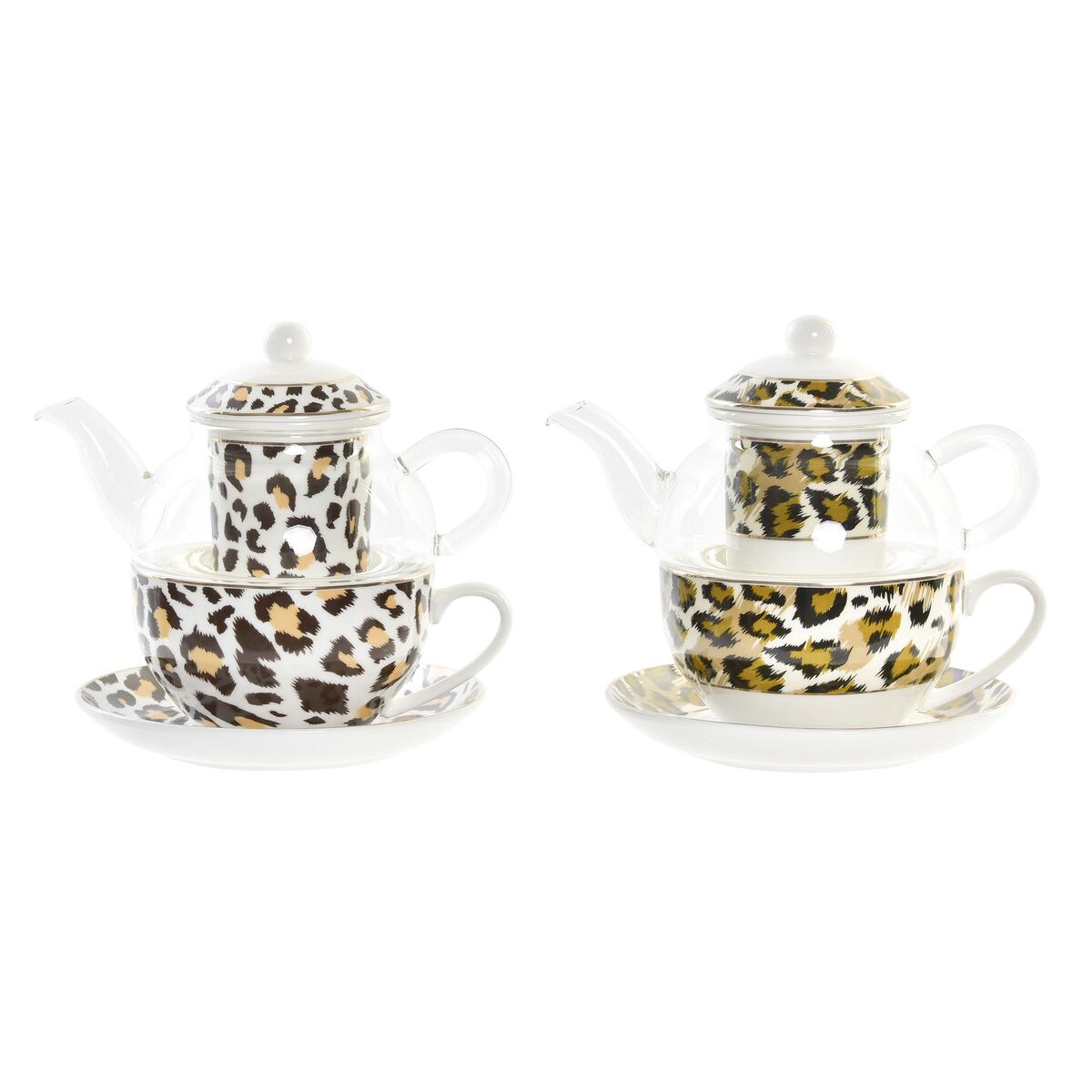 Teiera Dkd Home Decor Leopardo Cristallo Porcellana Marrone Trasparente Bianco (2 Unità)