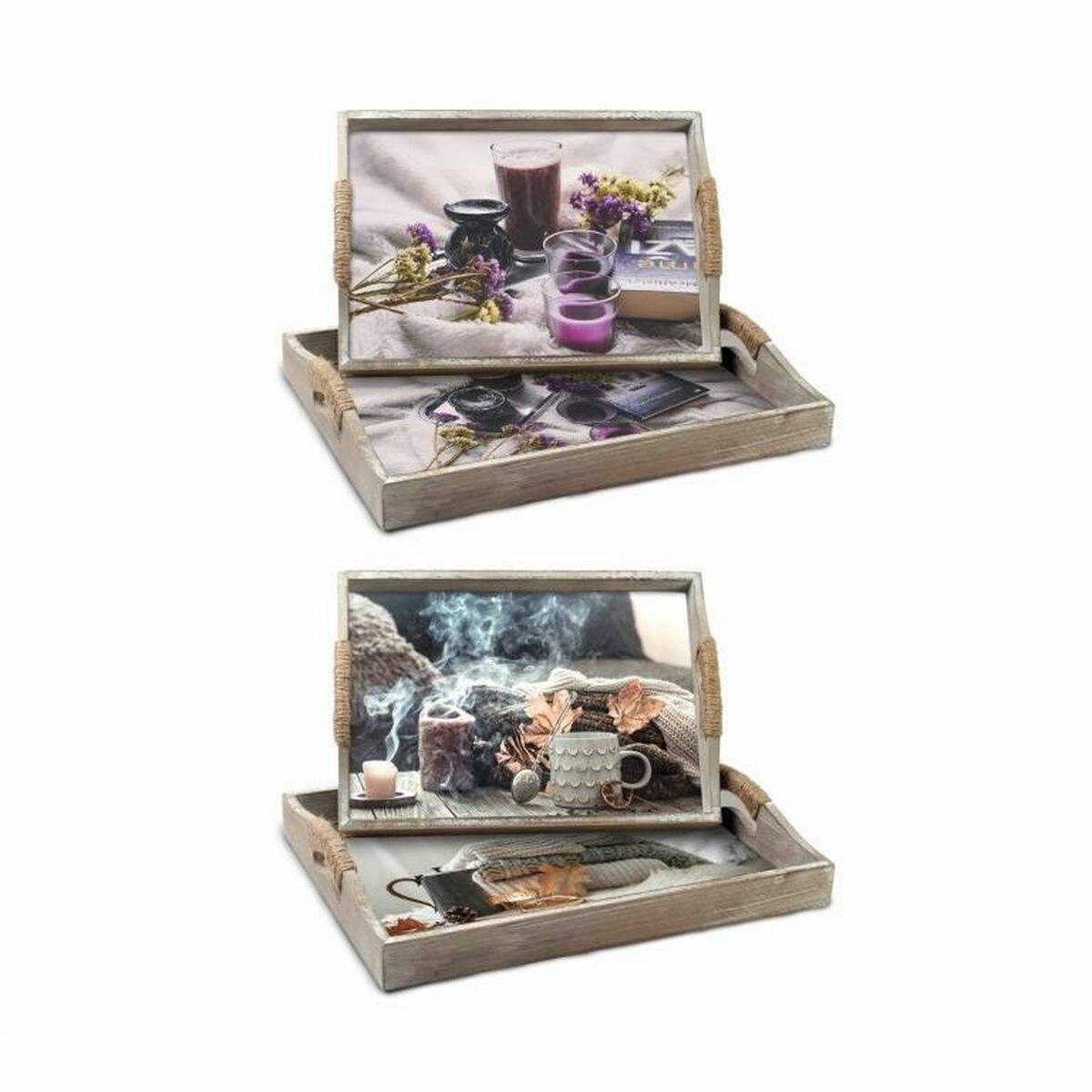 Set Di Vassoi Dkd Home Decor Multicolore 40 X 30 X 6 Cm Legno Mdf (2 Unità)
