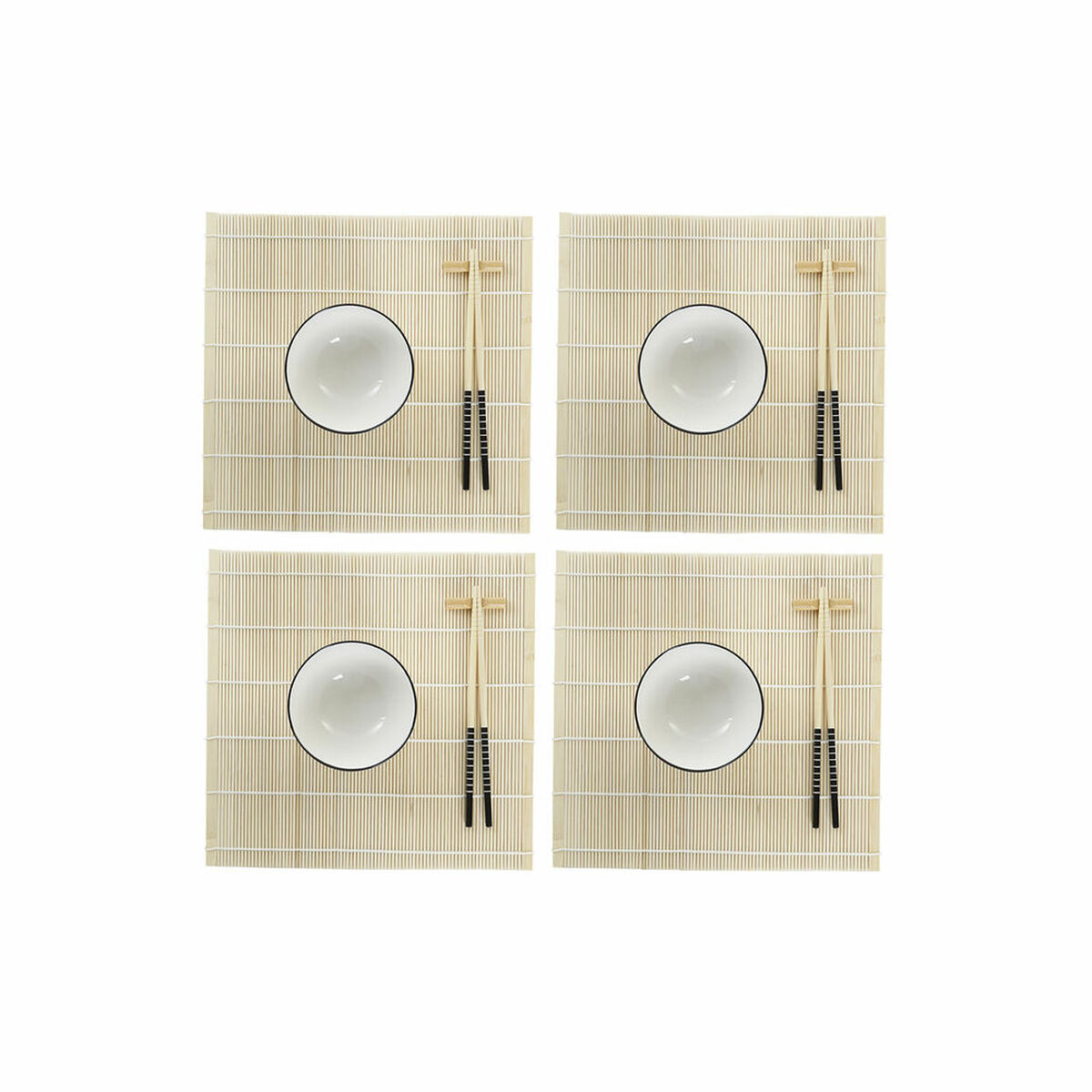 Set Per Sushi Dkd Home Decor Bambù Gres Bianco Orientale 14,5 X 14,5 X 31 Cm (16 Pezzi)