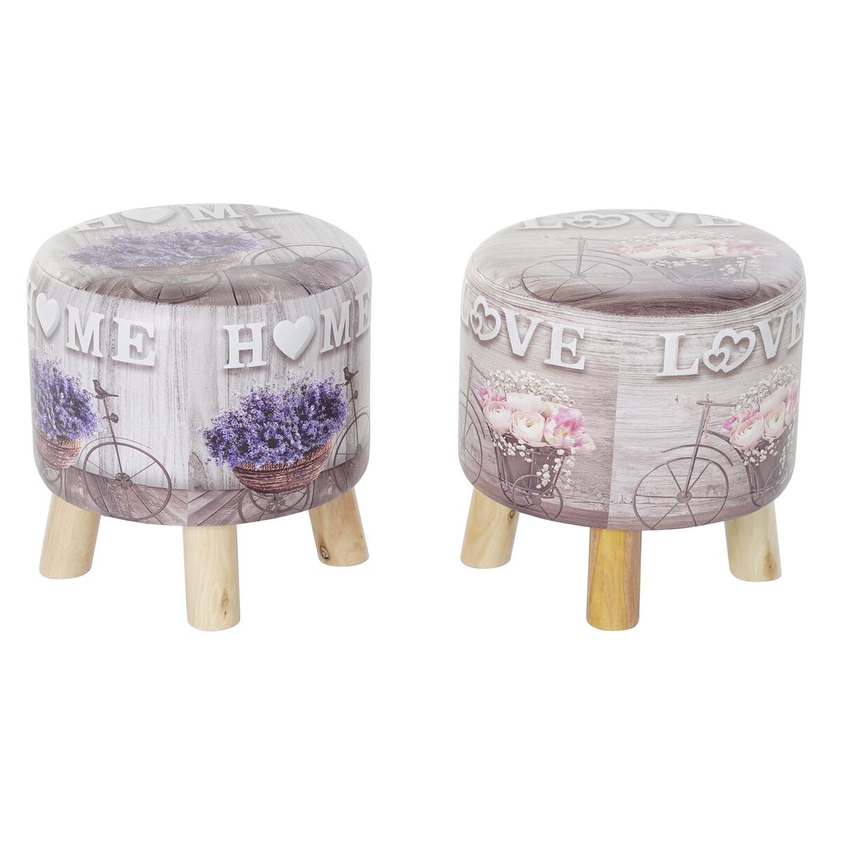 Poggiapiedi Dkd Home Decor Grigio Bicicletta Rosa Lilla Pu Pino (30 X 30 X 30 Cm) (2 Unità) (30 X 30 X 32 Cm)