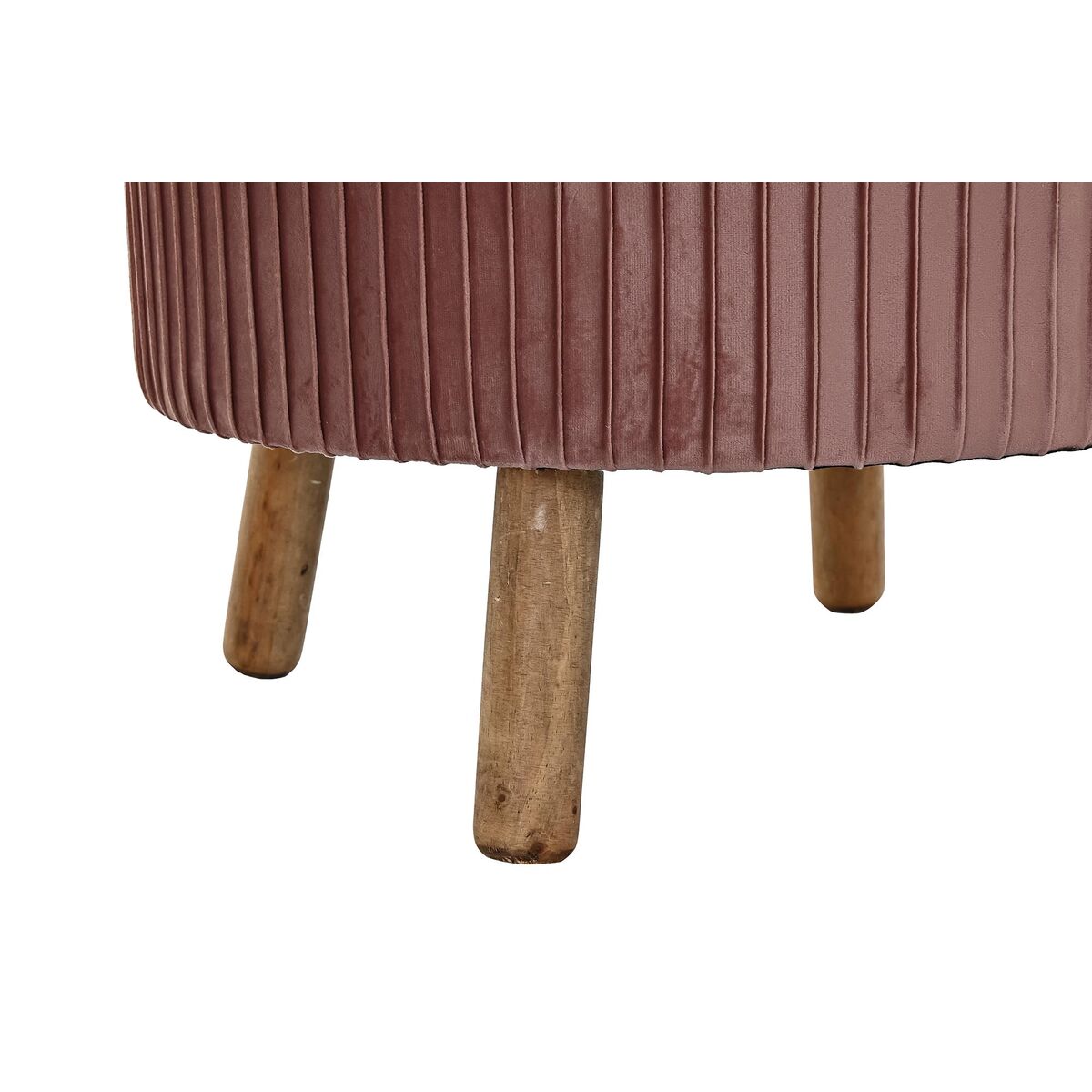 Poggiapiedi Dkd Home Decor Naturale Legno Velluto Rosa Chiaro (61 X 61 X 38 Cm) - Image 4