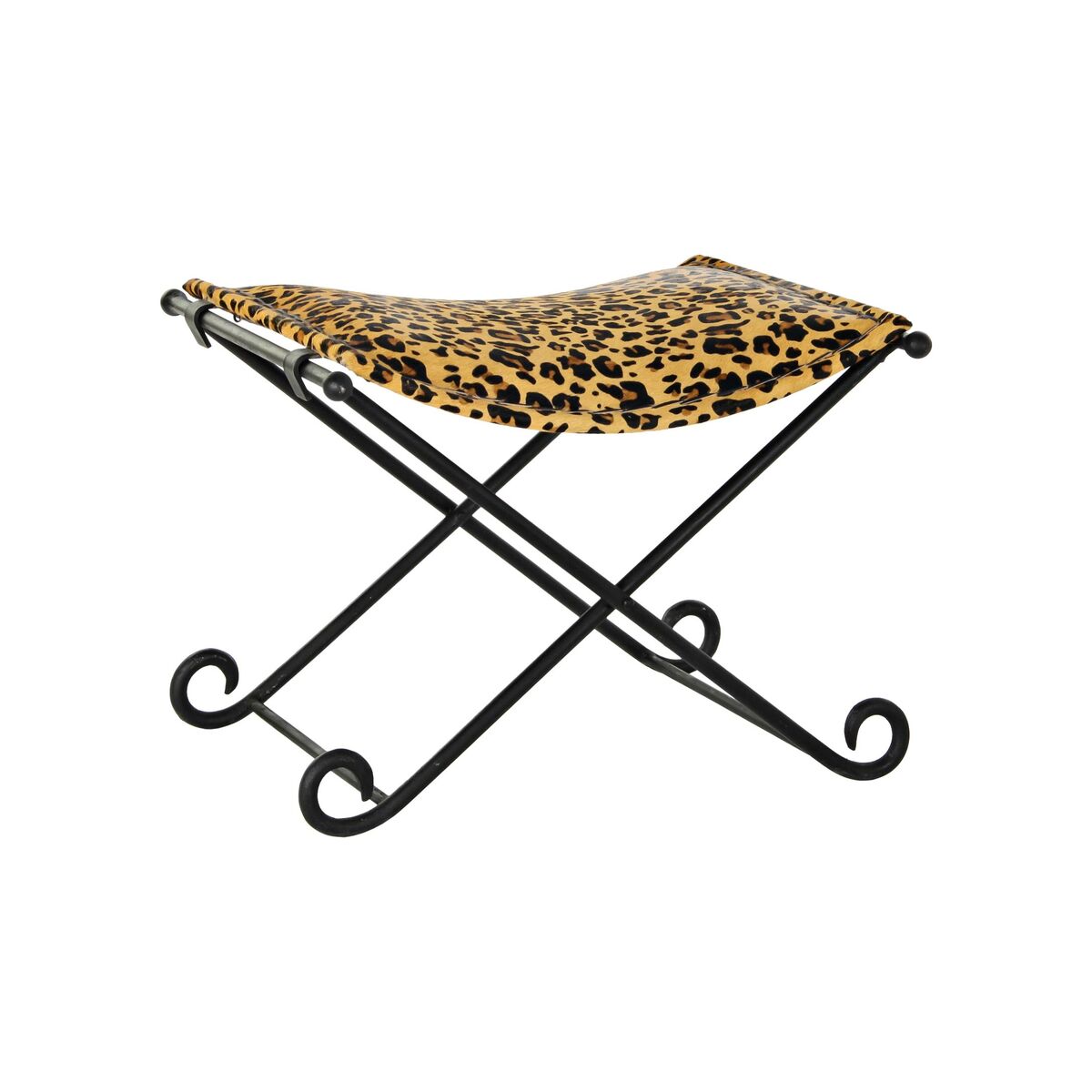 Poggiapiedi Dkd Home Decor Nero Metallo Marrone Pelle Leopardo (55 X 45 X 41 Cm)