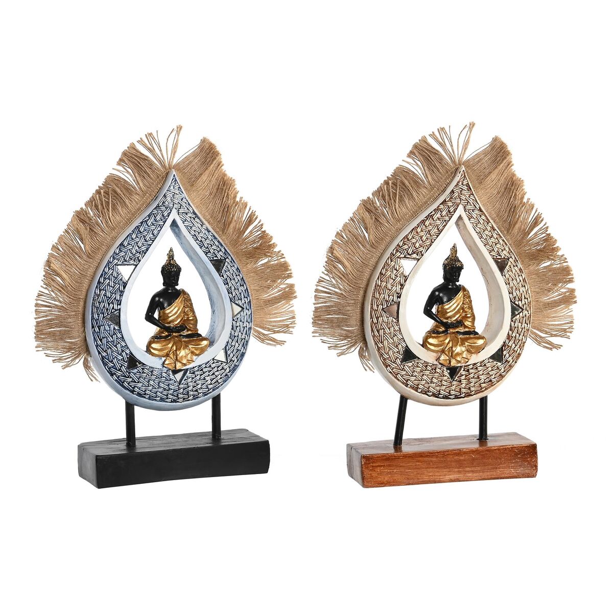 Statua Decorativa Dkd Home Decor 18,5 X 5,6 X 30,5 Cm Beige Azzurro Buddha Orientale (2 Unità)