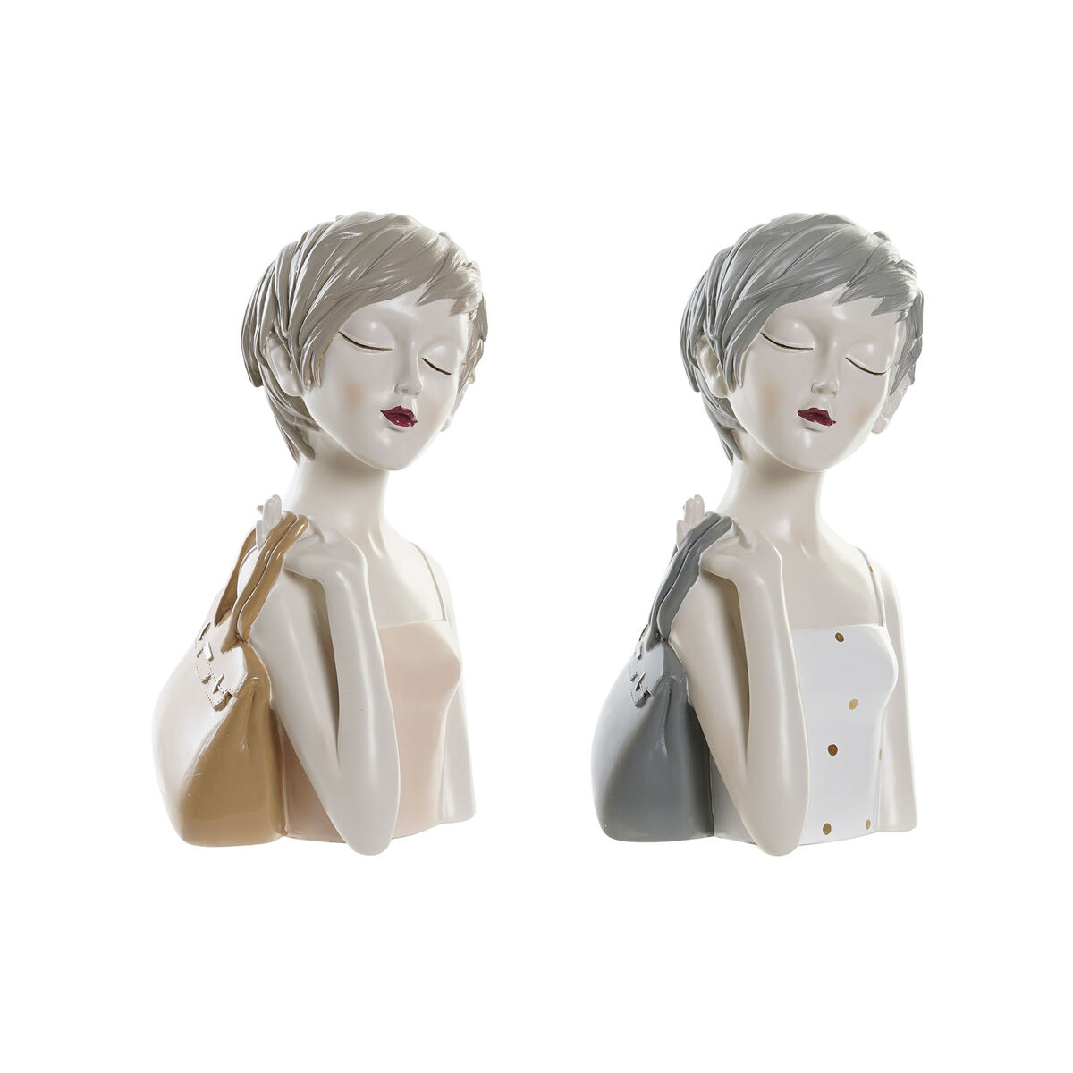 Statua Decorativa Dkd Home Decor Donna Rosa Bianco 15 X 15 X 27,5 Cm (2 Unità)