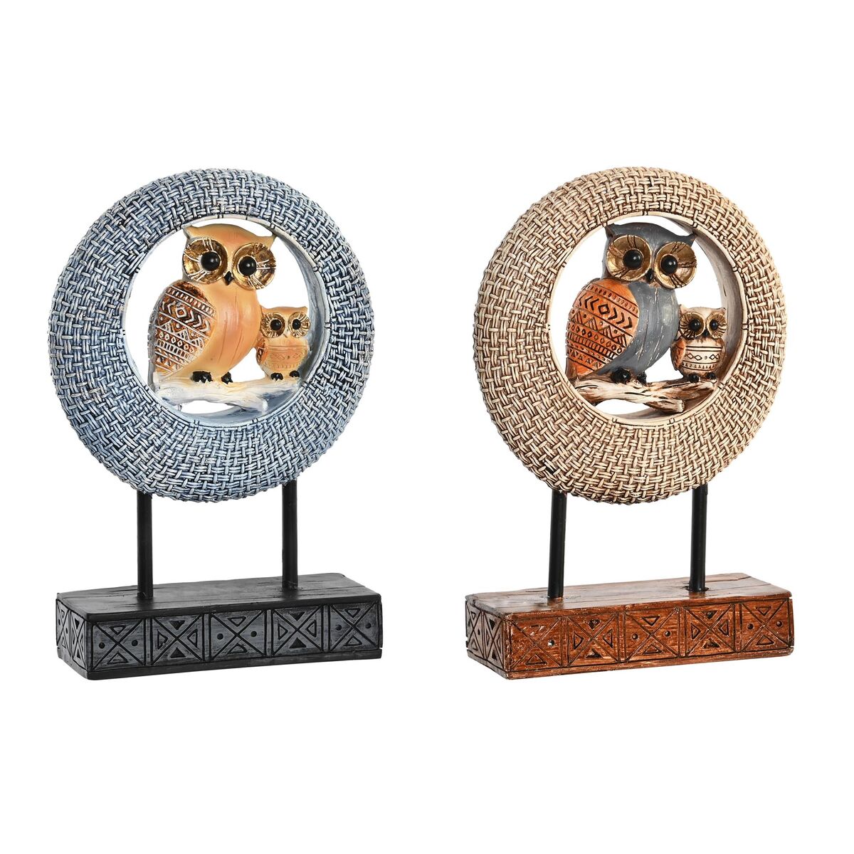 Statua Decorativa Dkd Home Decor 16,5 X 6 X 25,5 Cm Beige Gufo Azzurro Boho (2 Unità)