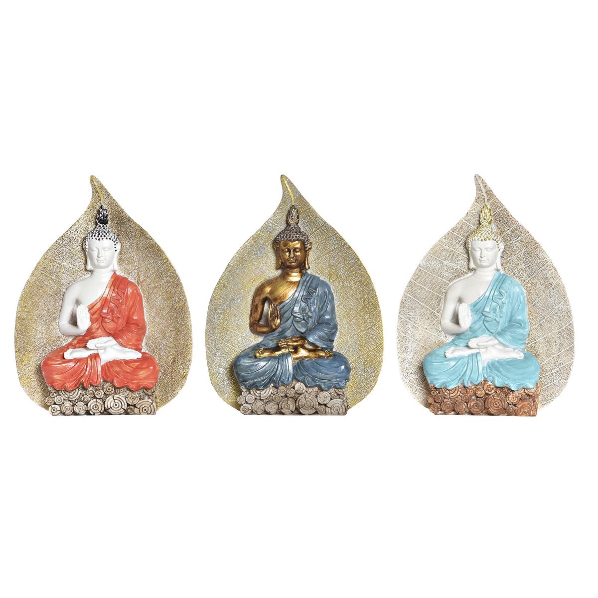 Statua Decorativa Dkd Home Decor Azzurro Rosso Arancio Dorato Buddha Orientale 15,5 X 5 X 20,7 Cm (3 Unità)